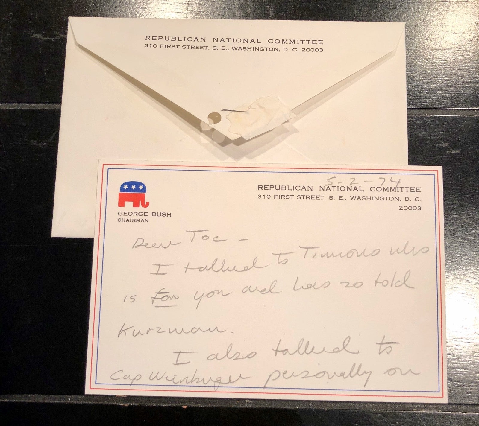 George HW Bush * PSA/DNA * Authentic AUTOGRAPH HANDWRITTEN Note SIGNED * RNC