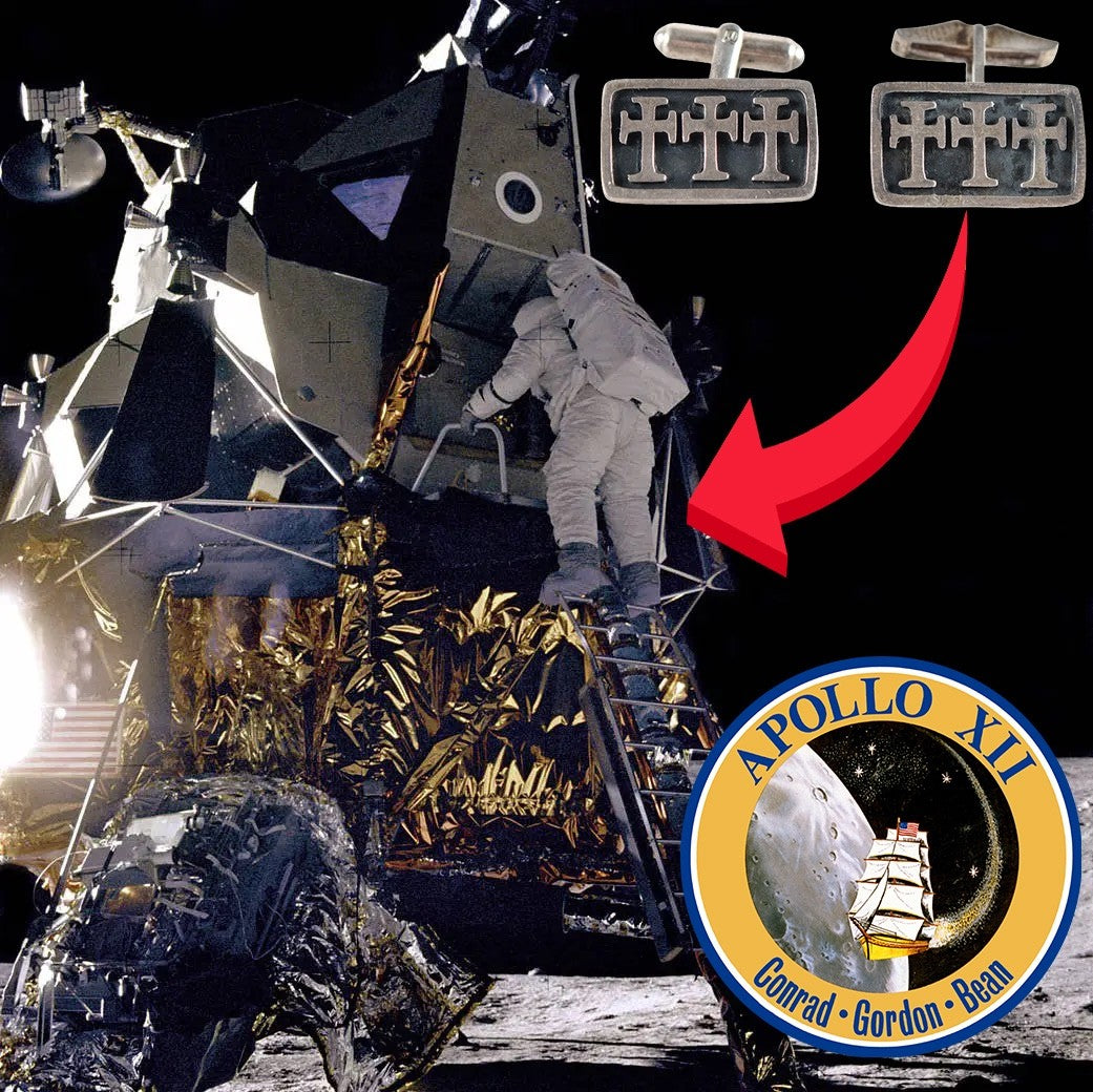 APOLLO 12 * LUNAR SURFACE FLOWN Cross Cufflinks * ALAN BEAN * MOON Autograph COA