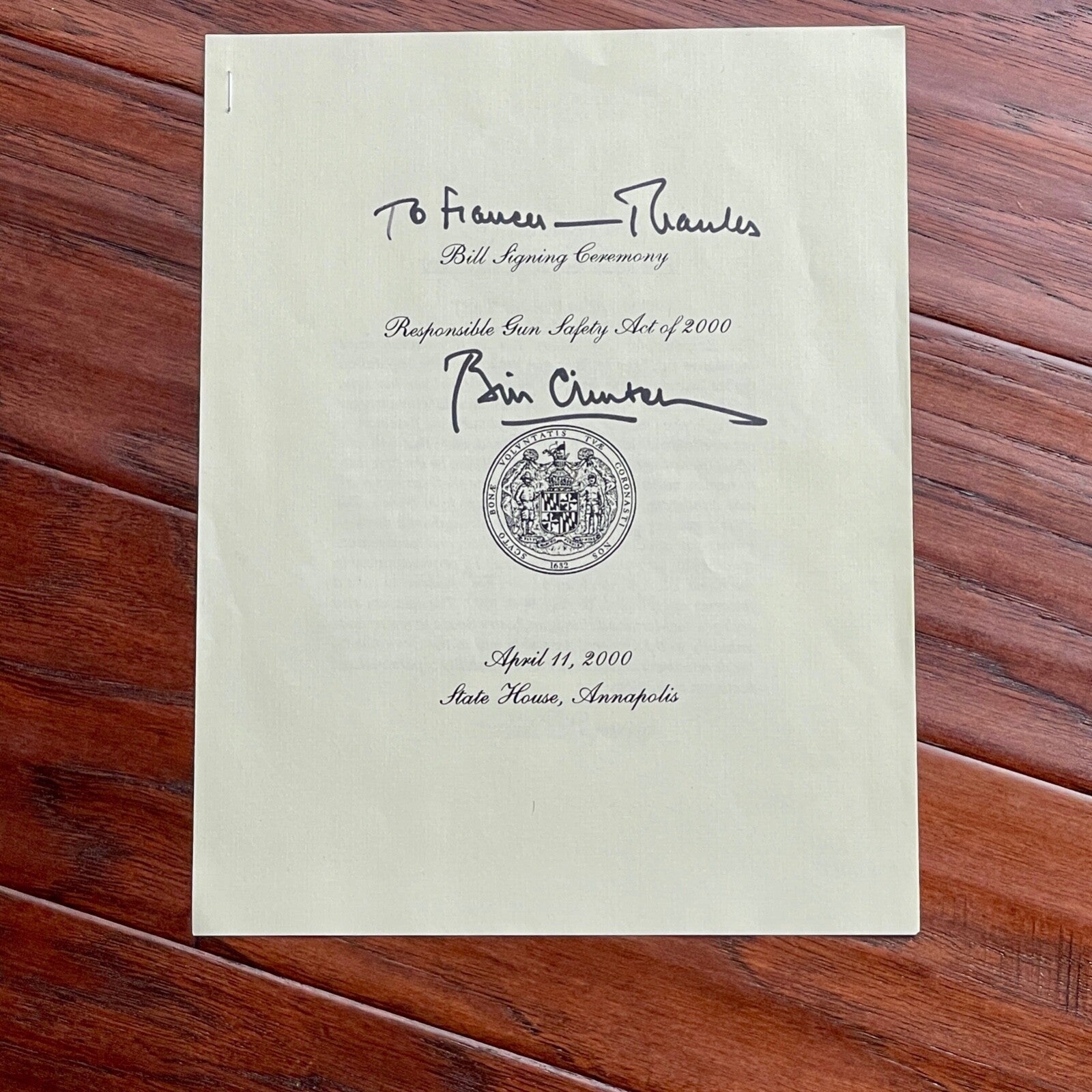 BILL CLINTON * PSA/DNA * Autograph GUN SAFETY Bill Program Signed * as PRESIDENT