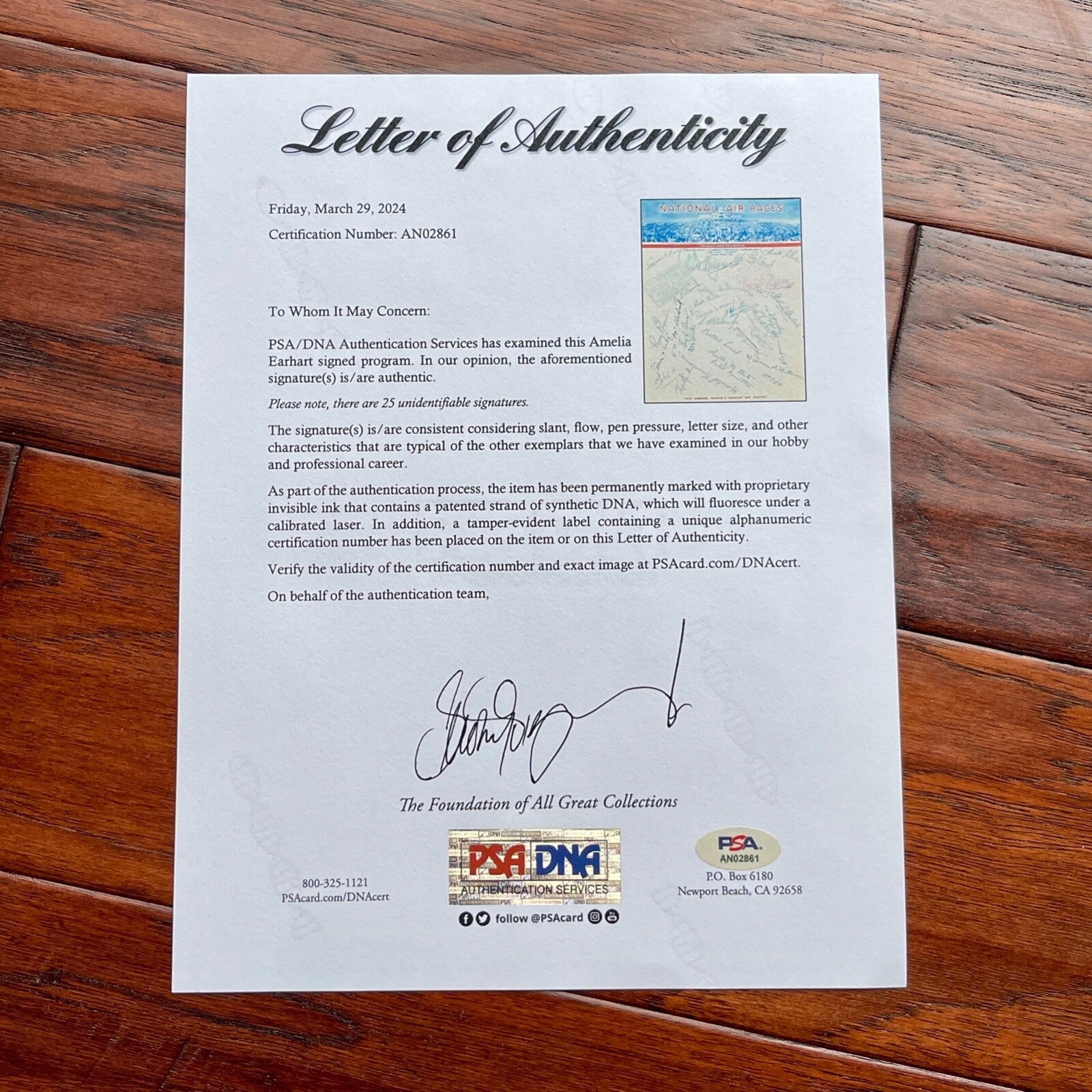 AMELIA EARHART * PSA/DNA * Autograph 1935 NATIONAL AIR RACES  Stationery SIGNED