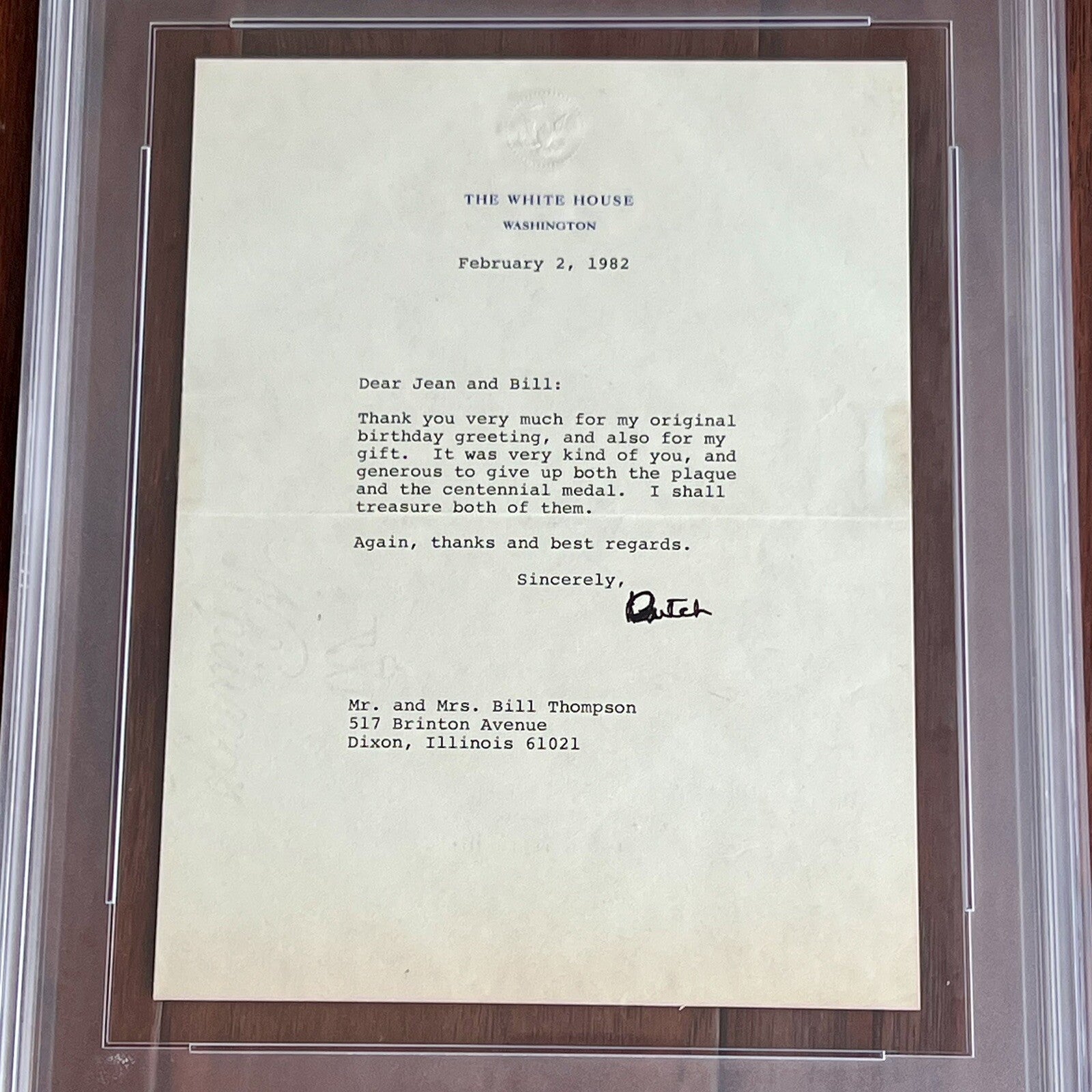 RONALD REAGAN * PSA * Autograph White House Letter Signed Dutch As President