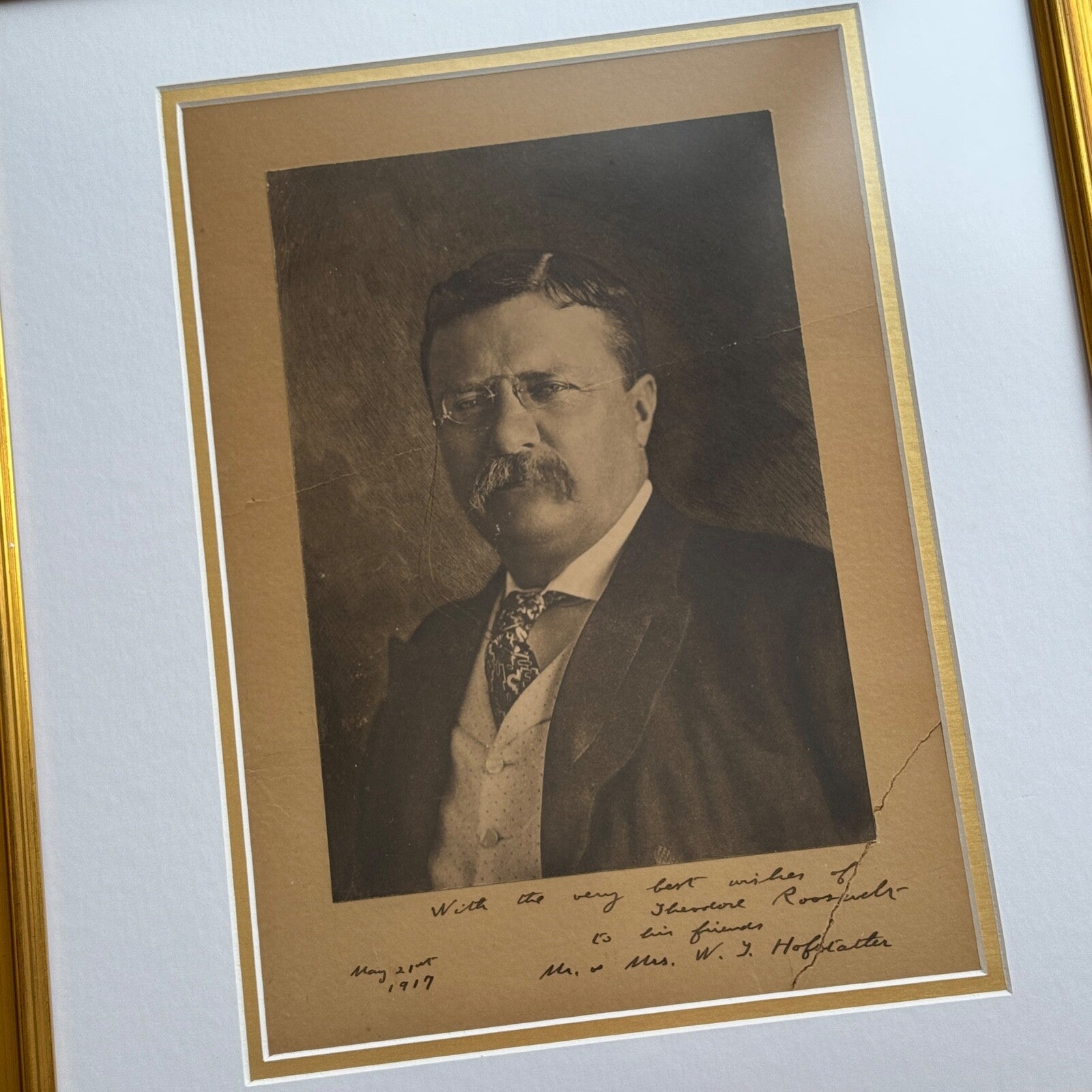 THEODORE ROOSEVELT * PSA/DNA * Autograph Portrait Photo Signed * 1917 Framed