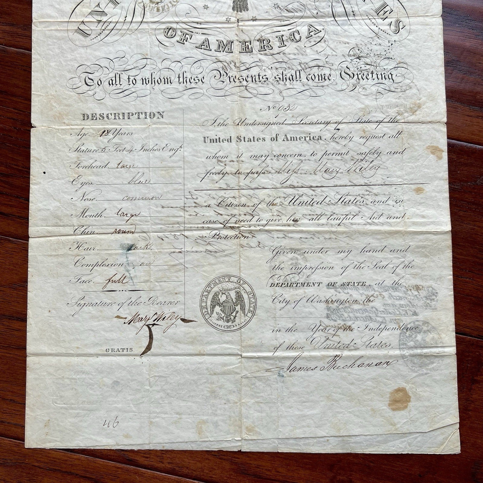 JAMES BUCHANAN * PSA * Autograph American Eagle Vignette Passport Signed