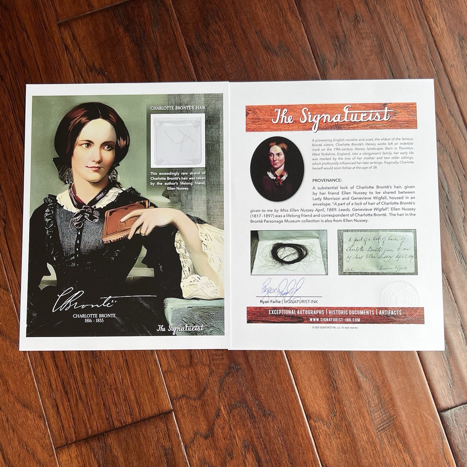 CHARLOTTE BRONTË * "Jane Eyre" Author Authentic Genuine HAIR STRAND Ellen Nussey