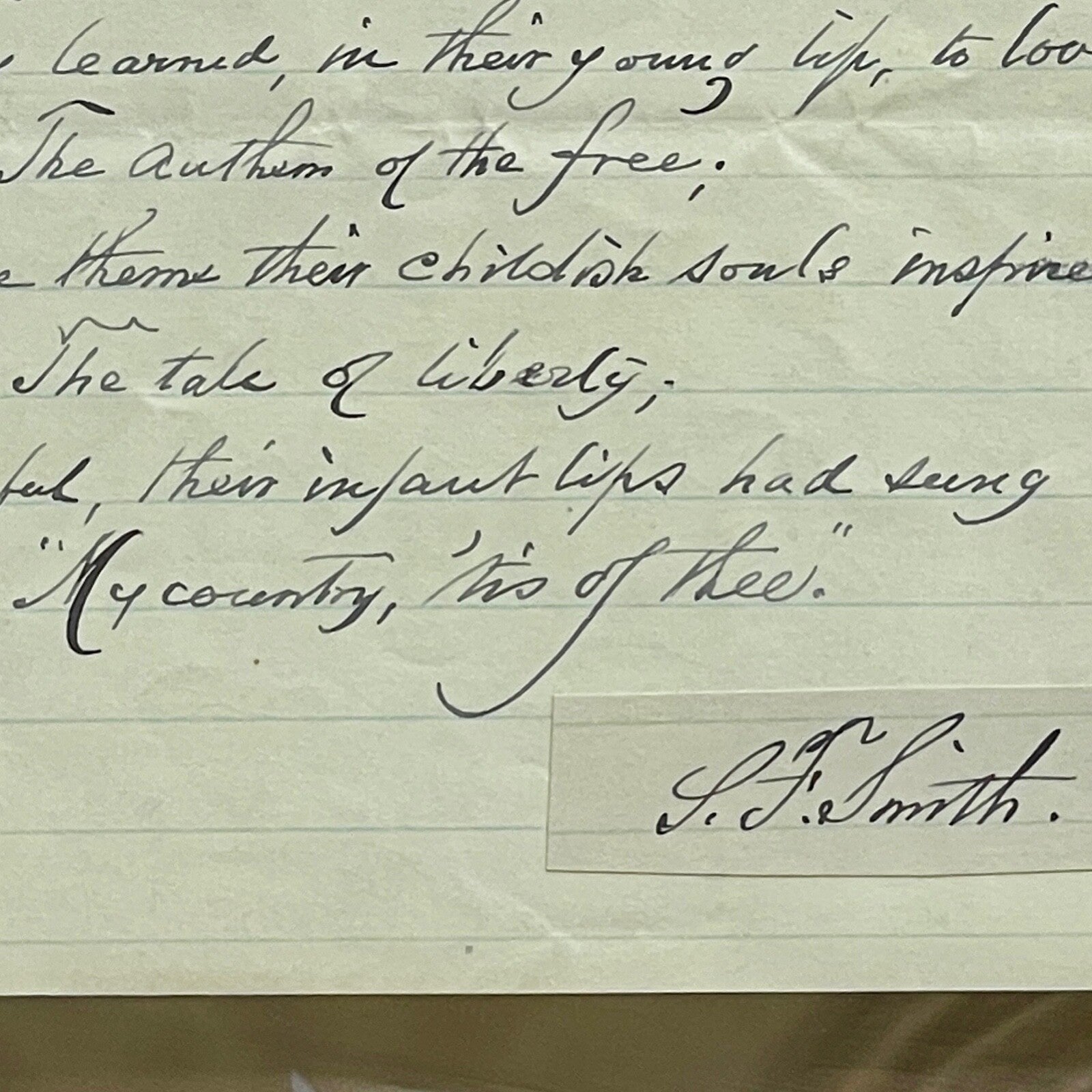 SAMUEL FRANCIS SMITH * PSA * AMERICA / My Country 'Tis of Thee AUTOGRAPH Signed