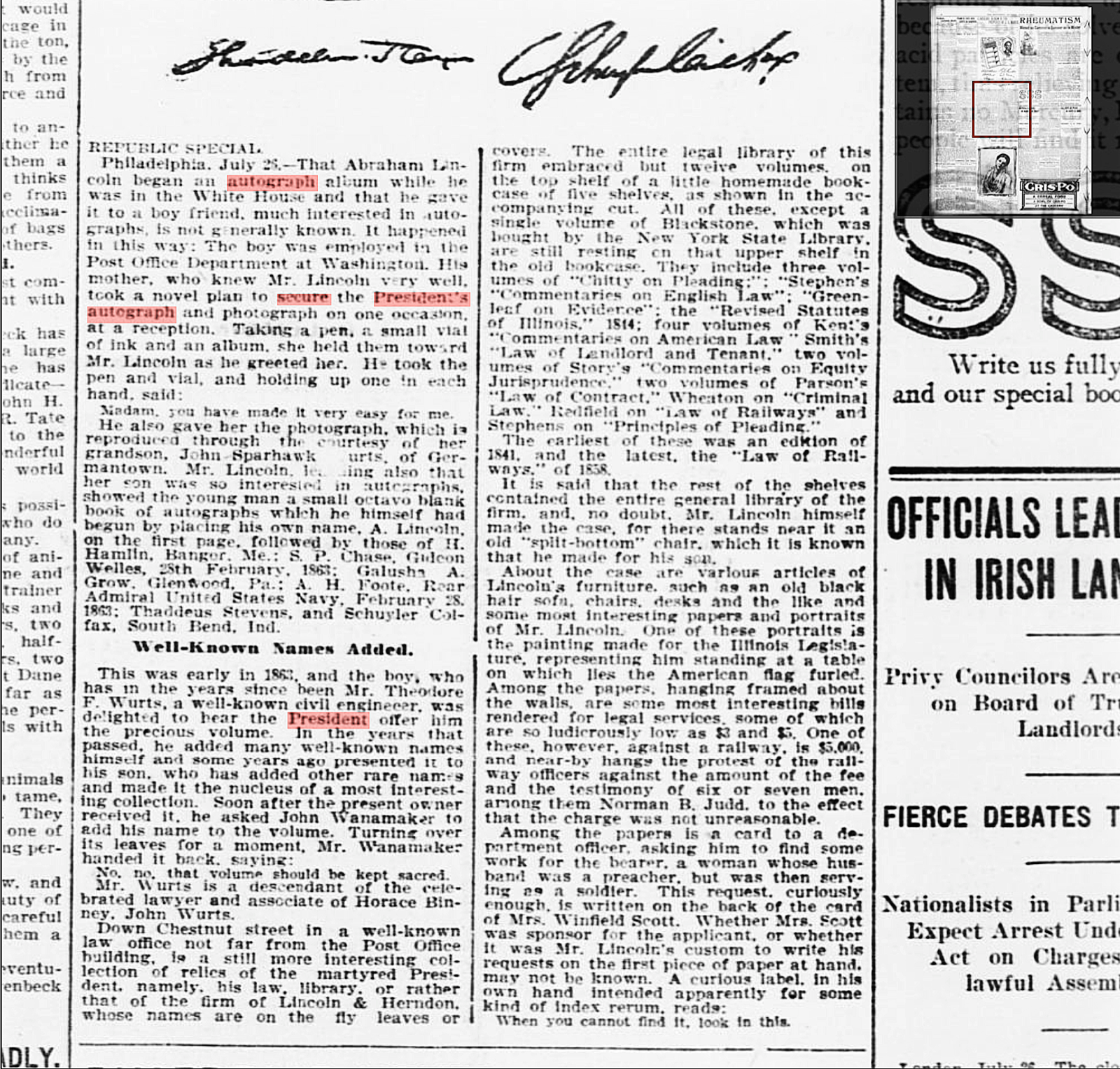 ABRAHAM LINCOLN * PSA * His PERSONAL AUTOGRAPH ALBUM Signed * EMANCIPATION Day