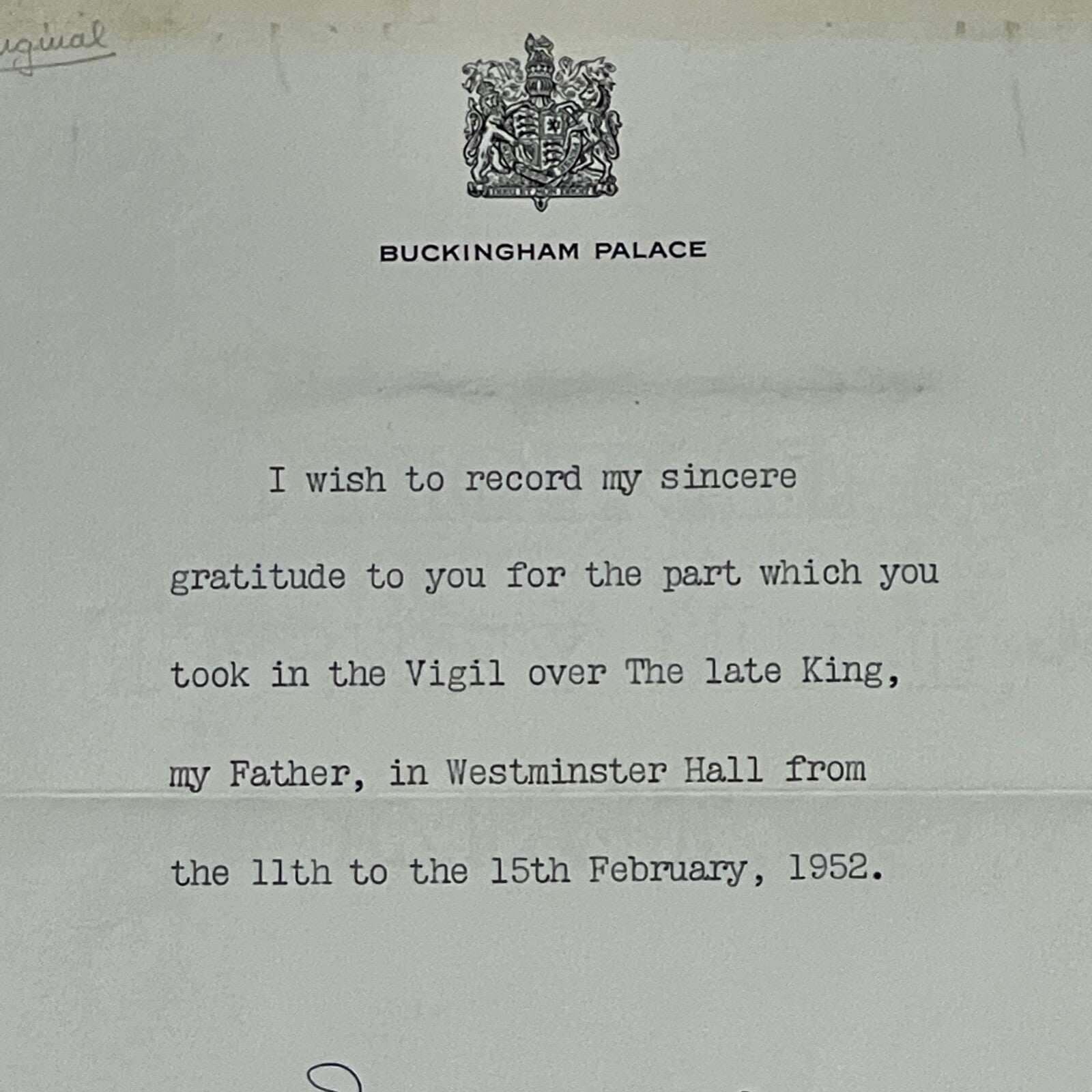 QUEEN ELIZABETH II * JSA * Autograph Letter DEATH OF HER FATHER Signed