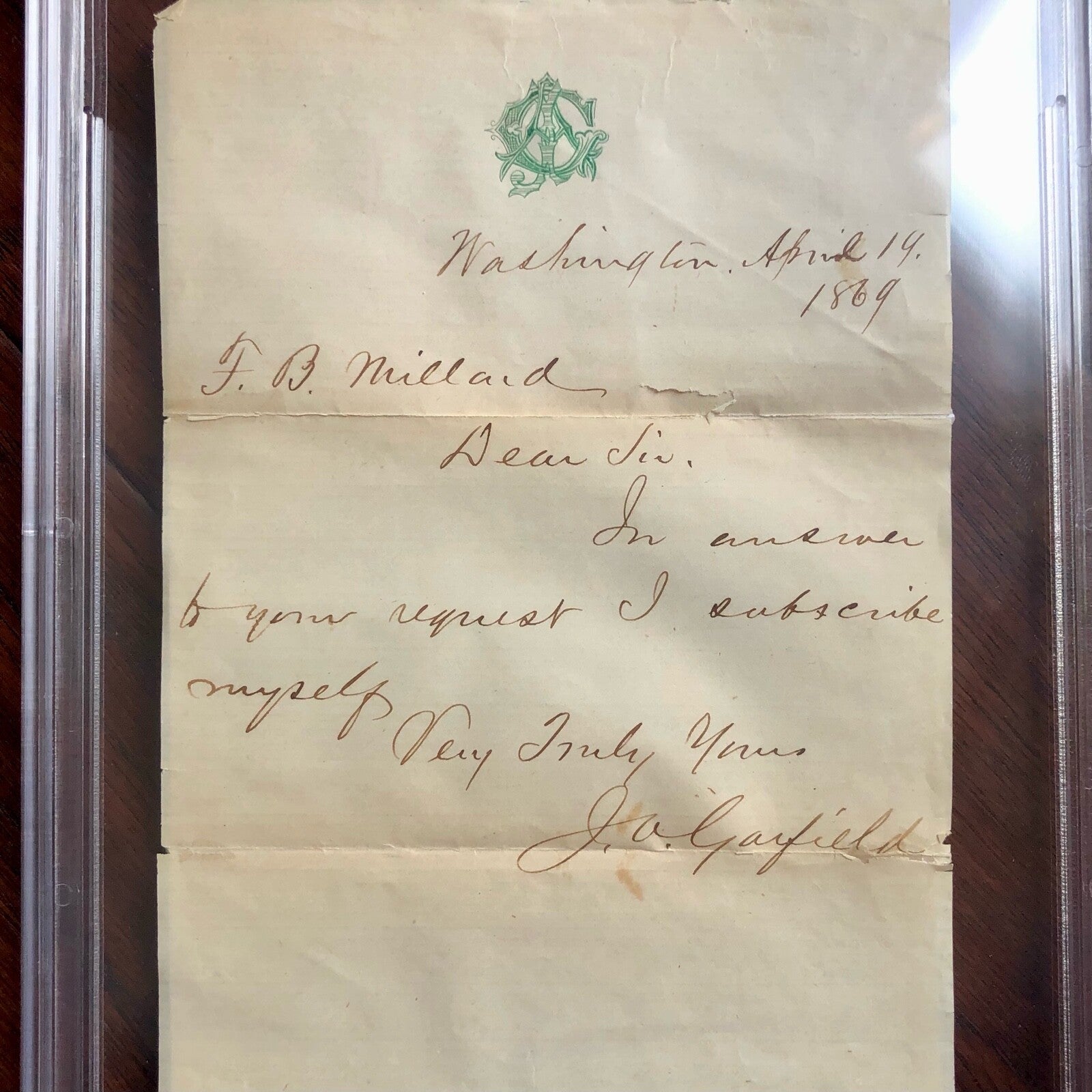 JAMES A. GARFIELD * PSA * Handwritten AUTOGRAPH Letter SIGNED