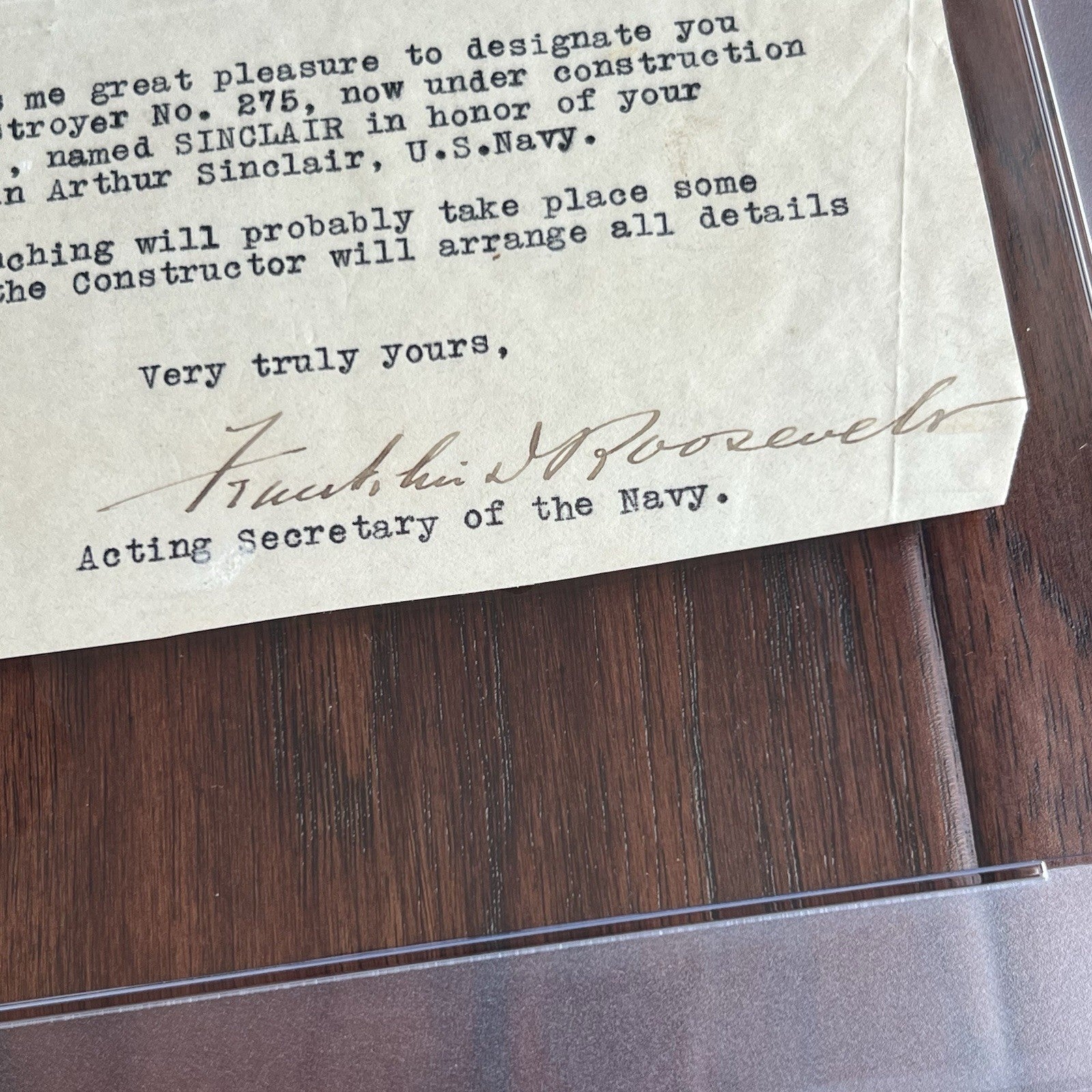 FRANKLIN D. ROOSEVELT * PSA * Autograph Navy Letter SIGNED Re: USS Sinclair