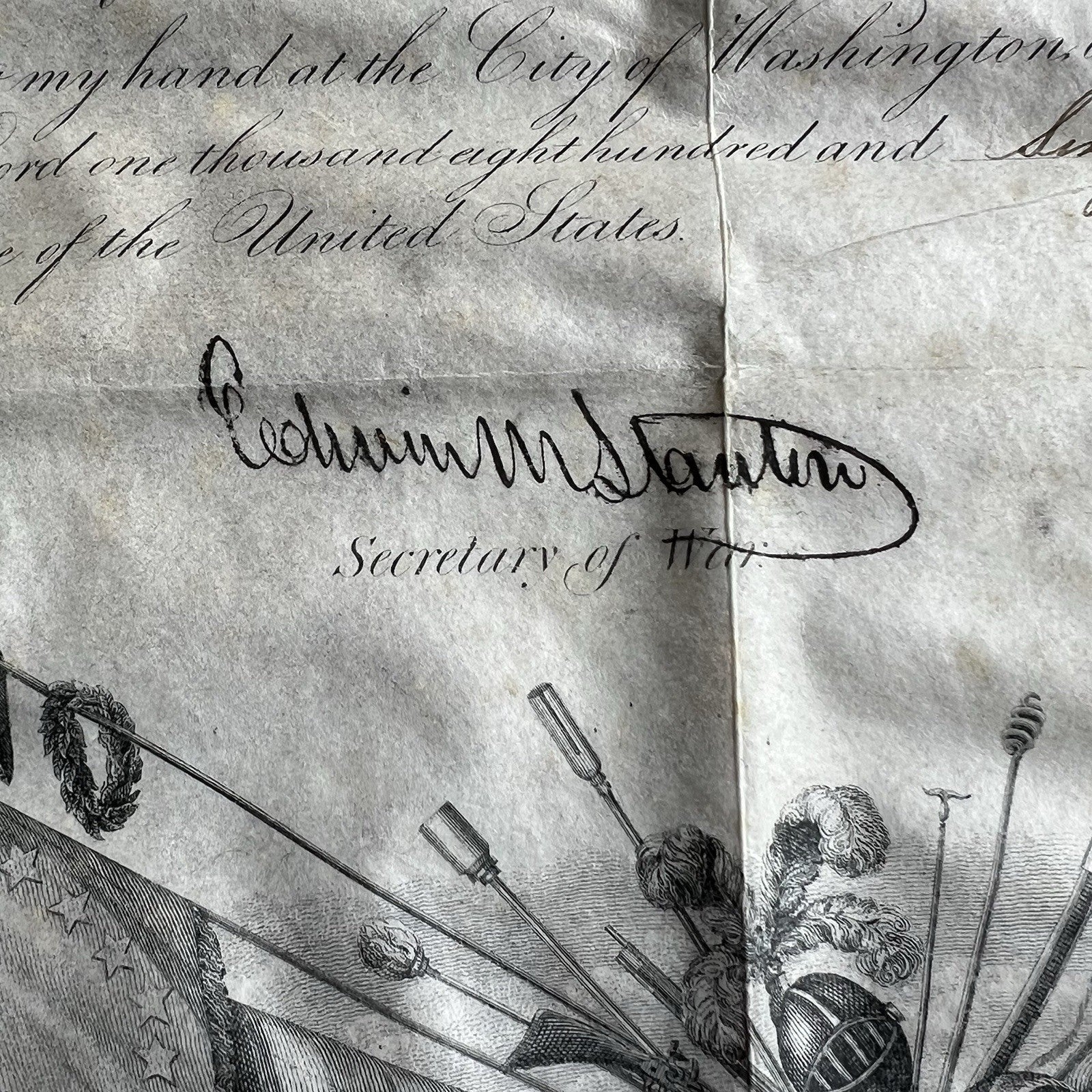 ANDREW JOHNSON & EDWIN STANTON  Stamped Signatures Military Appointment “Signed”