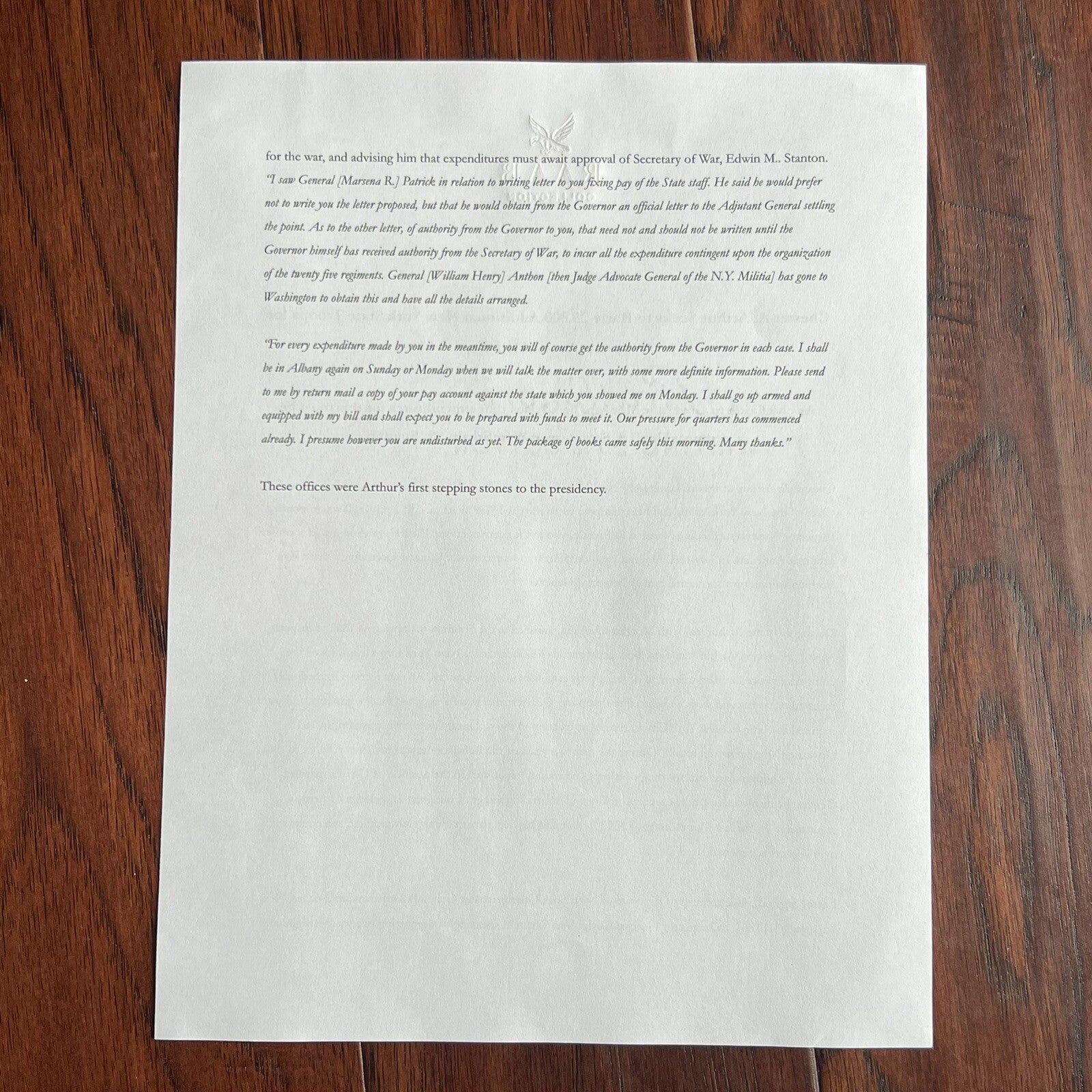 CHESTER ARTHUR * PSA/DNA * Autograph Civil War Report Raising 25k Troops Signed