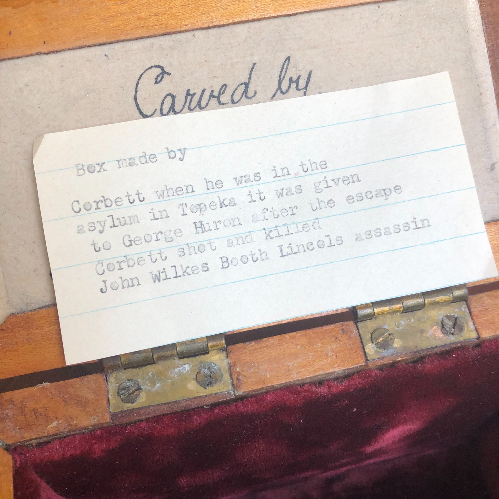 BOSTON CORBETT * Personally Owned and Carved Box * Abraham Lincoln Avenger