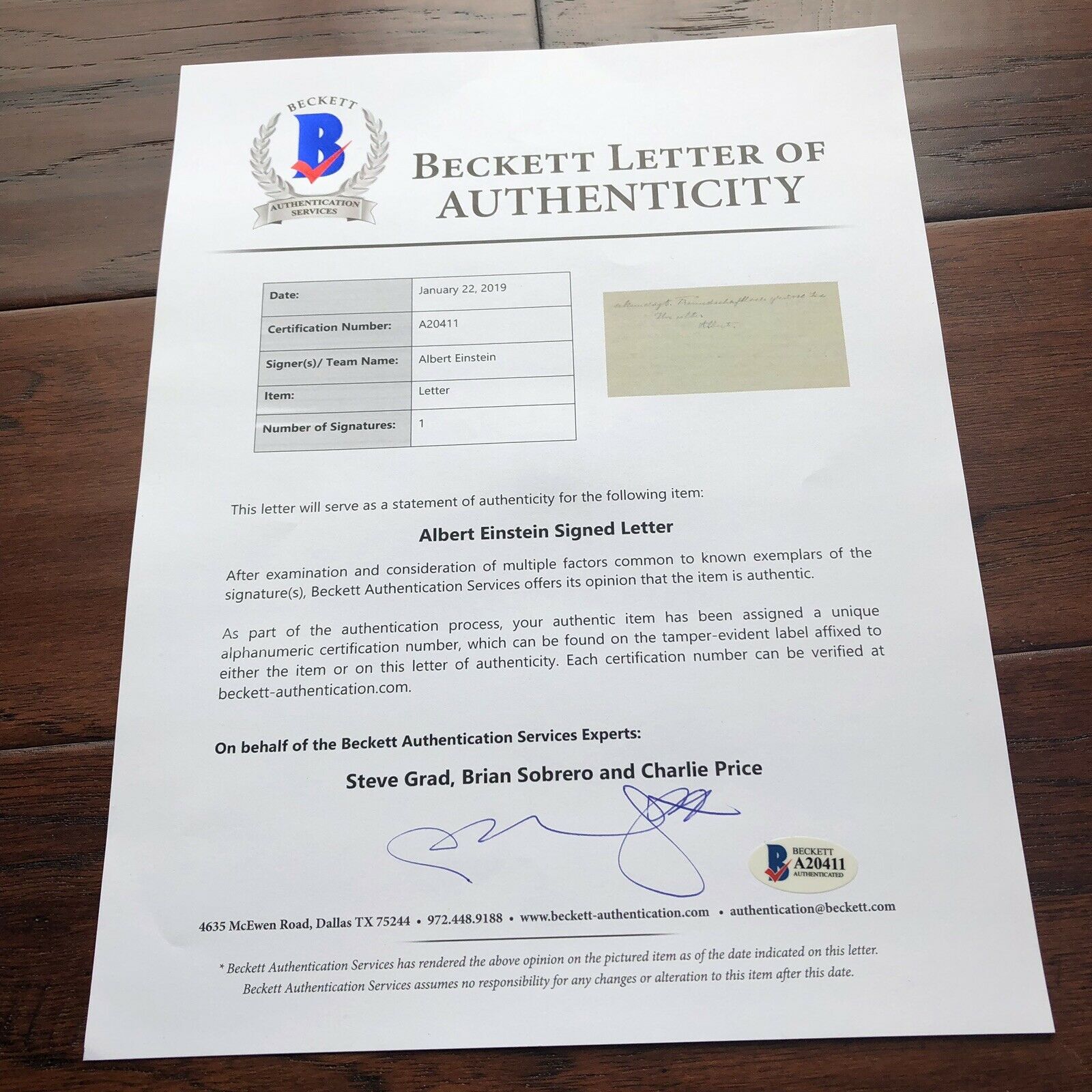 ALBERT EINSTEIN * BAS LOA * Autograph Signed THEORY OF RELATIVITY Co-Discoverer