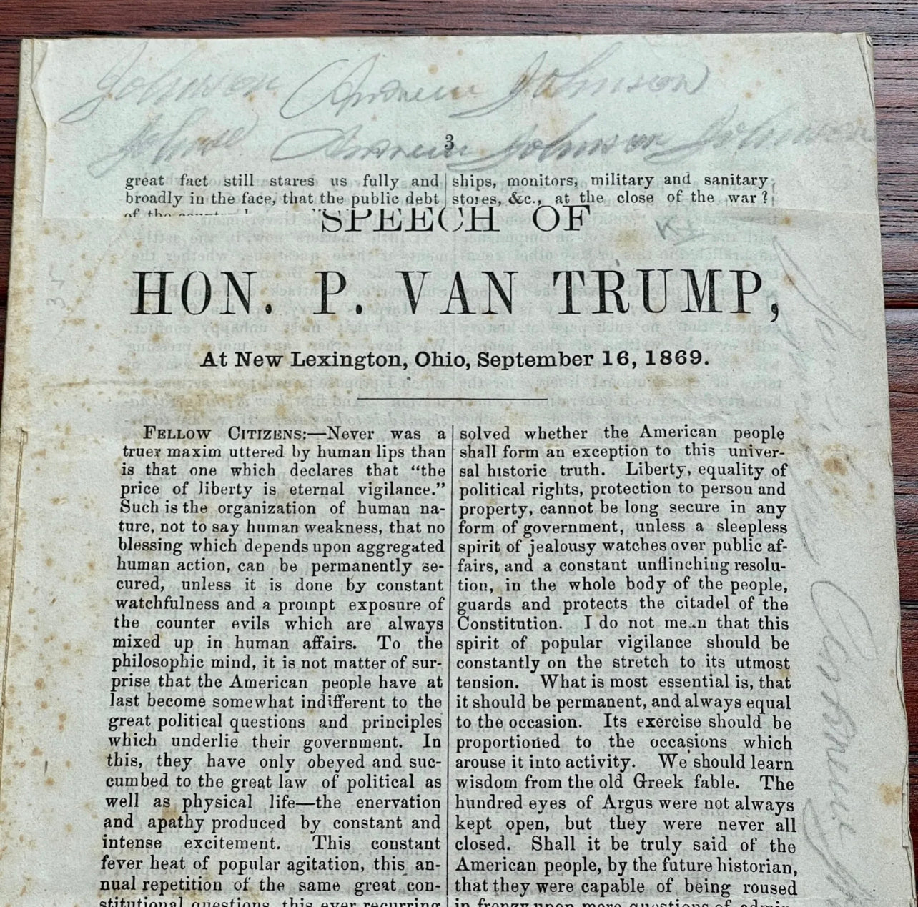 ANDREW JOHNSON * JSA LOA * Signed 6x Autograph Pamphlet * Abraham Lincoln VP