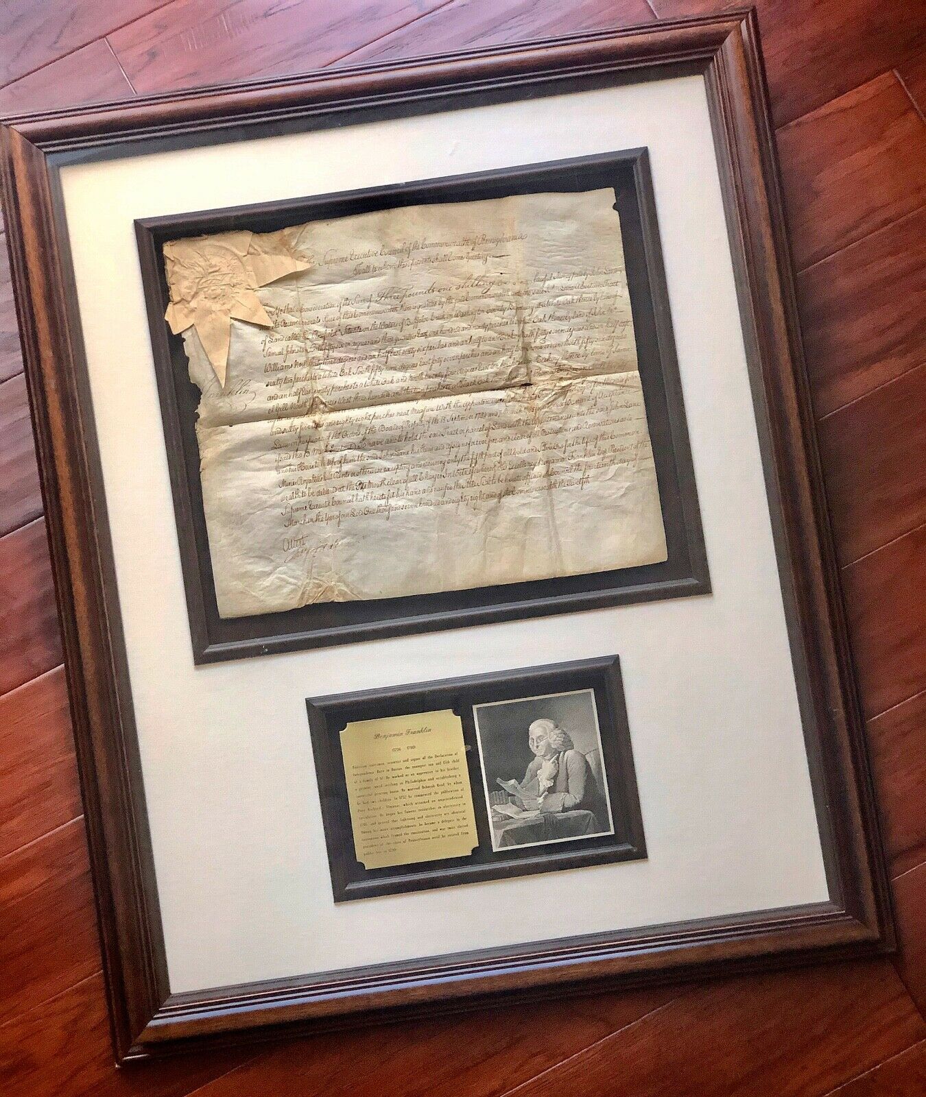 BENJAMIN FRANKLIN * JSA LOA * AUTOGRAPH PA Land Grant Display SIGNED * Ben