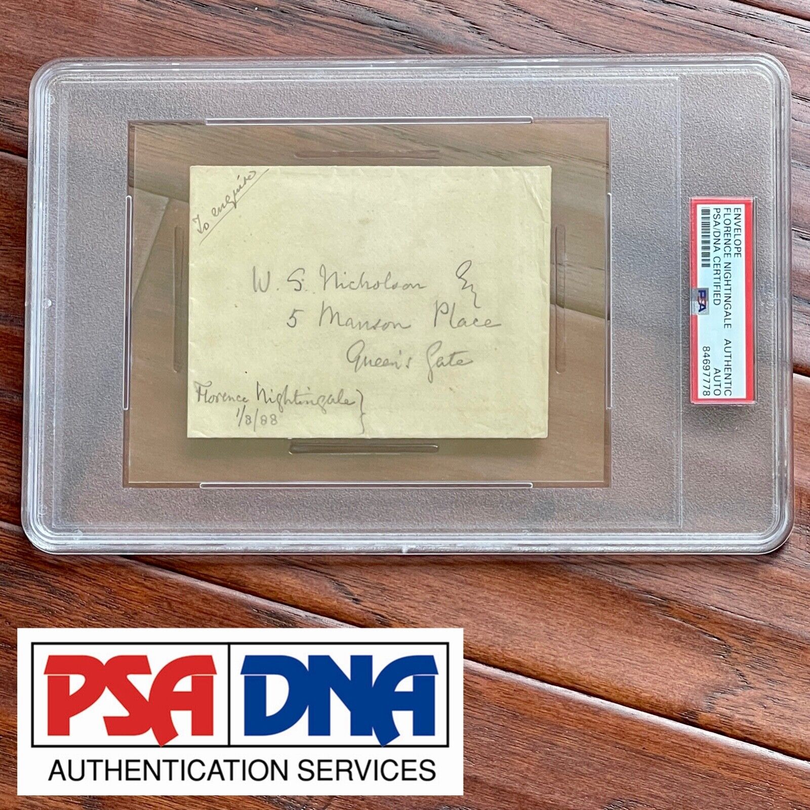 FLORENCE NIGHTINGALE * PSA/DNA * AUTOGRAPH Envelope SIGNED * To Red Cross Member