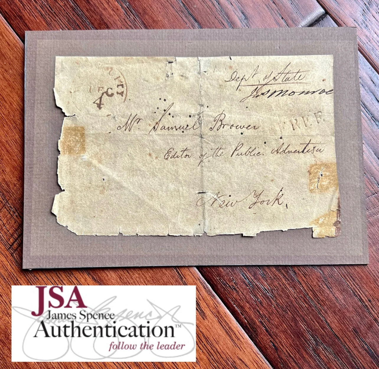 JAMES MONROE * JSA * Signed Free Frank Envelope Autograph As Secretary of State