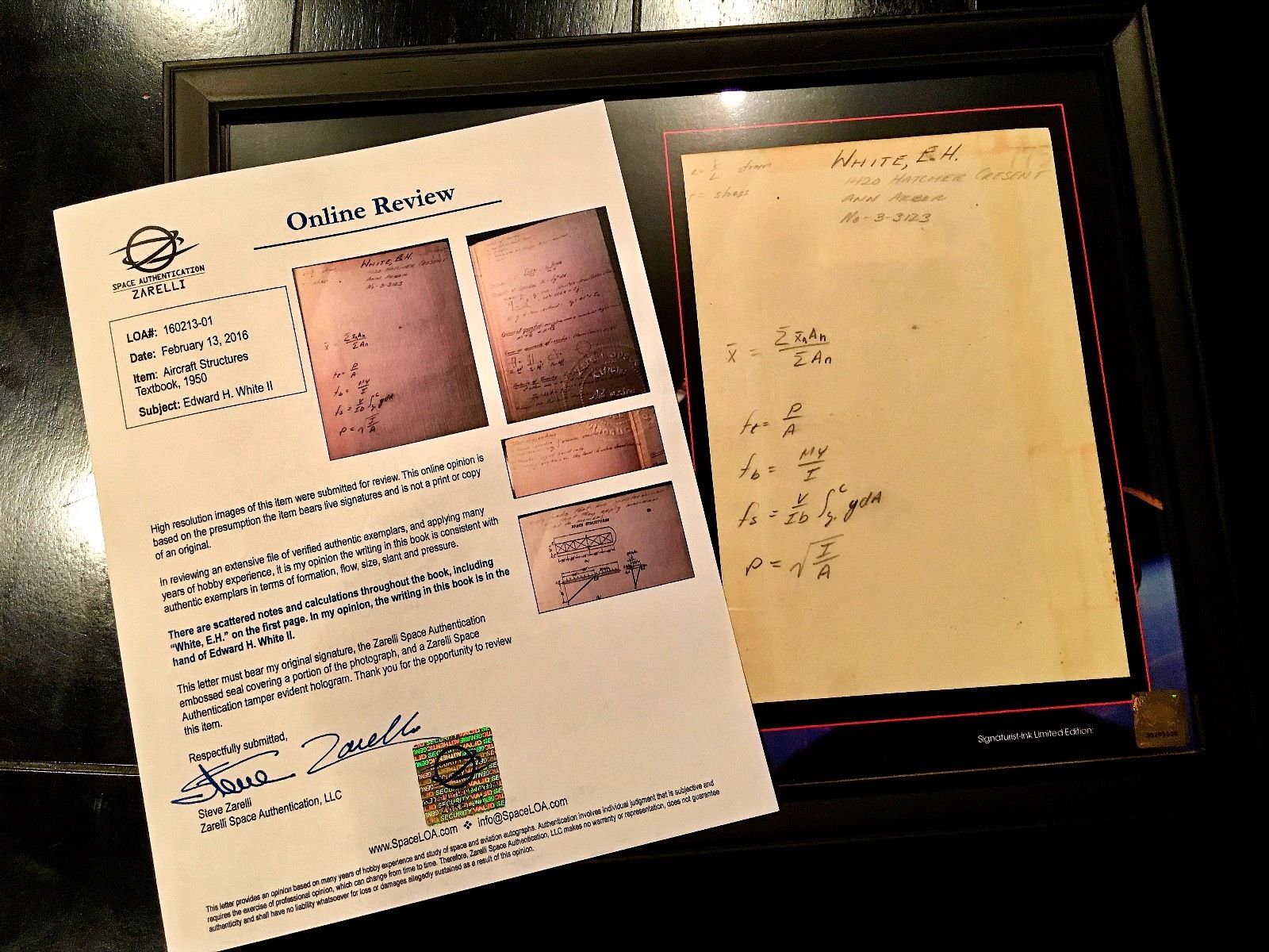 Edward H. White II Apollo 1 Astronaut Autograph + Handwritten Notes Zarelli COA