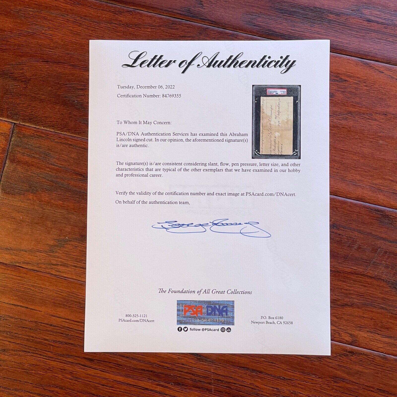 ABRAHAM LINCOLN * PSA/DNA Slab * AS PRESIDENT Autograph Appointment Signed 1862