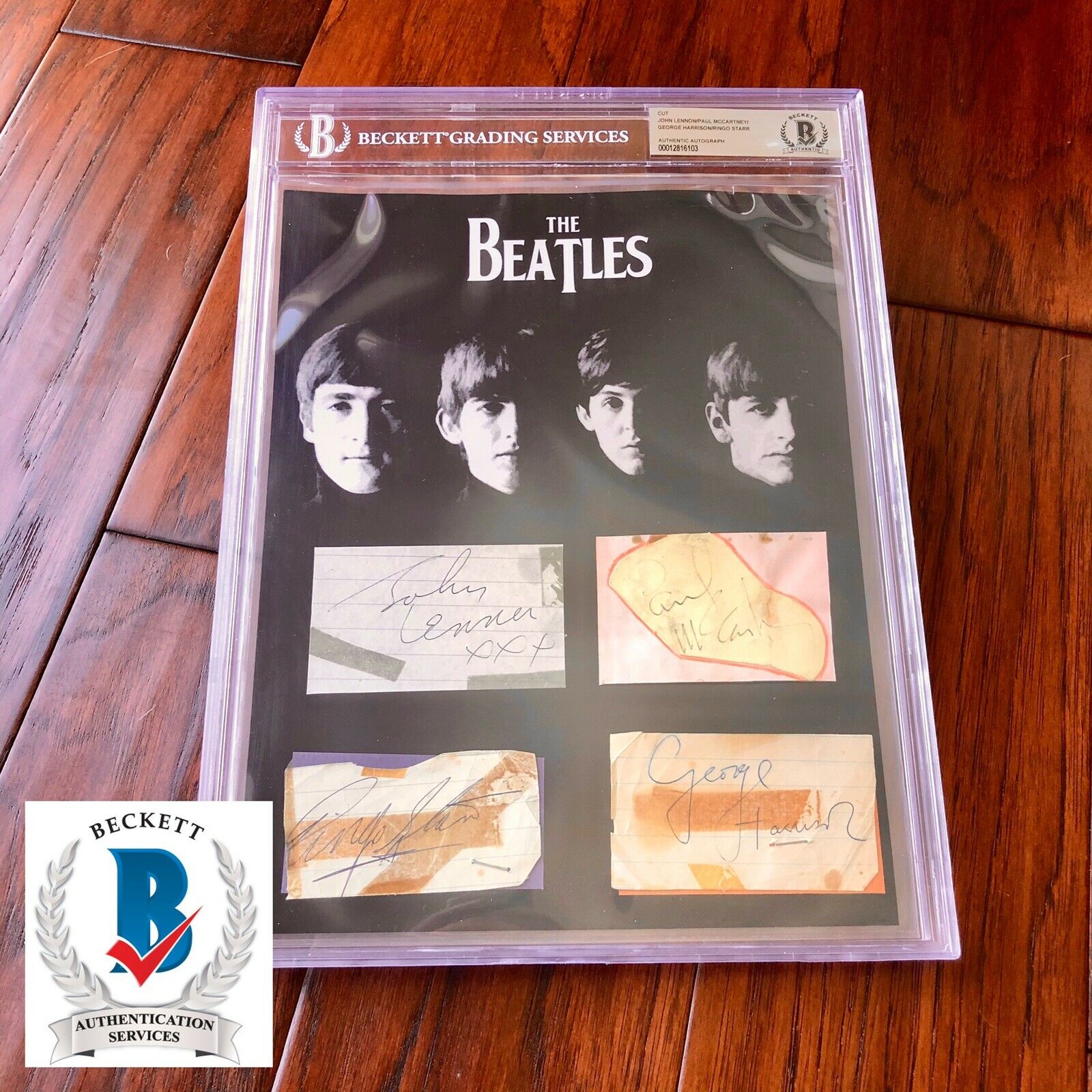 THE BEATLES * BAS Beckett Slab * Autograph Signed Cut Signatures * John Lennon