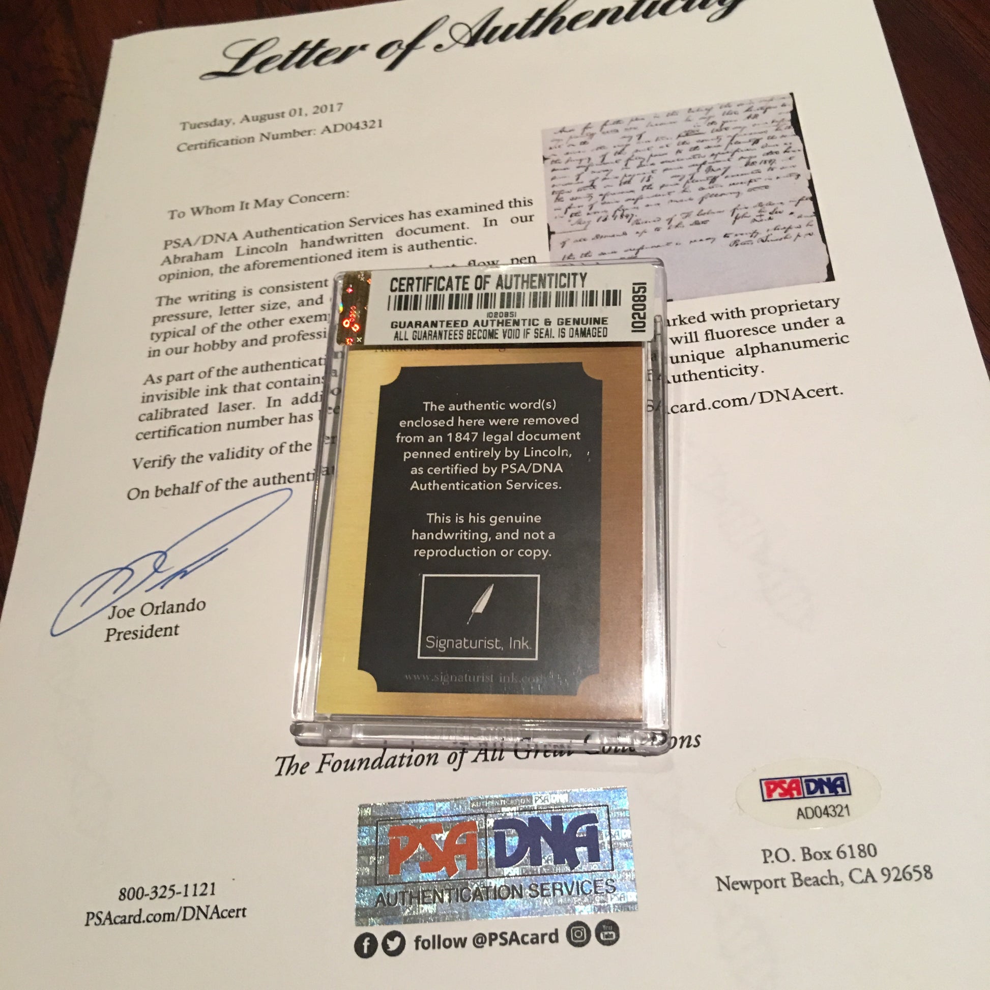 ABRAHAM LINCOLN * PSA/DNA * Words "further plea"