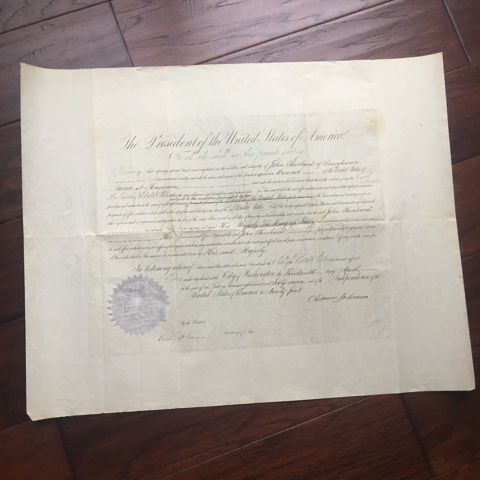 ANDREW JOHNSON & WILLIAM SEWARD * hand SIGNED AUTOGRAPH Doc * As President