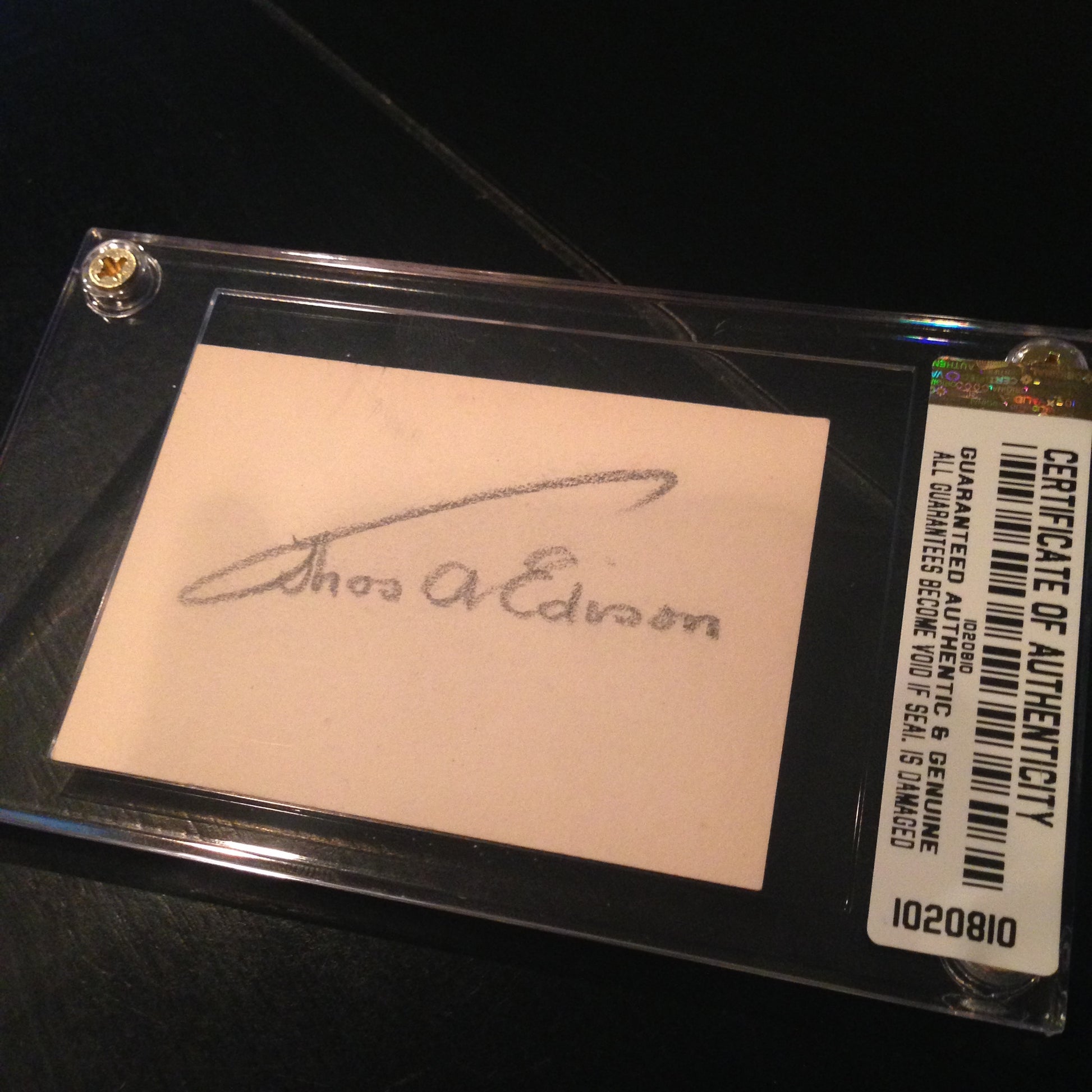 Legendary Scientist Thomas Edison Encapsulated Cut Signature
