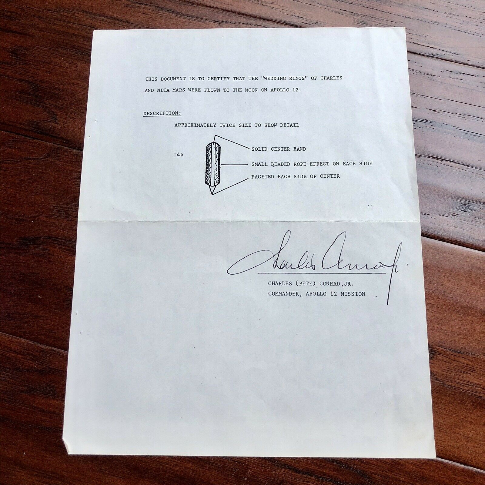 APOLLO 12 * Ladies Wedding Ring Flown to the Moon * Charles Conrad COA * Signed