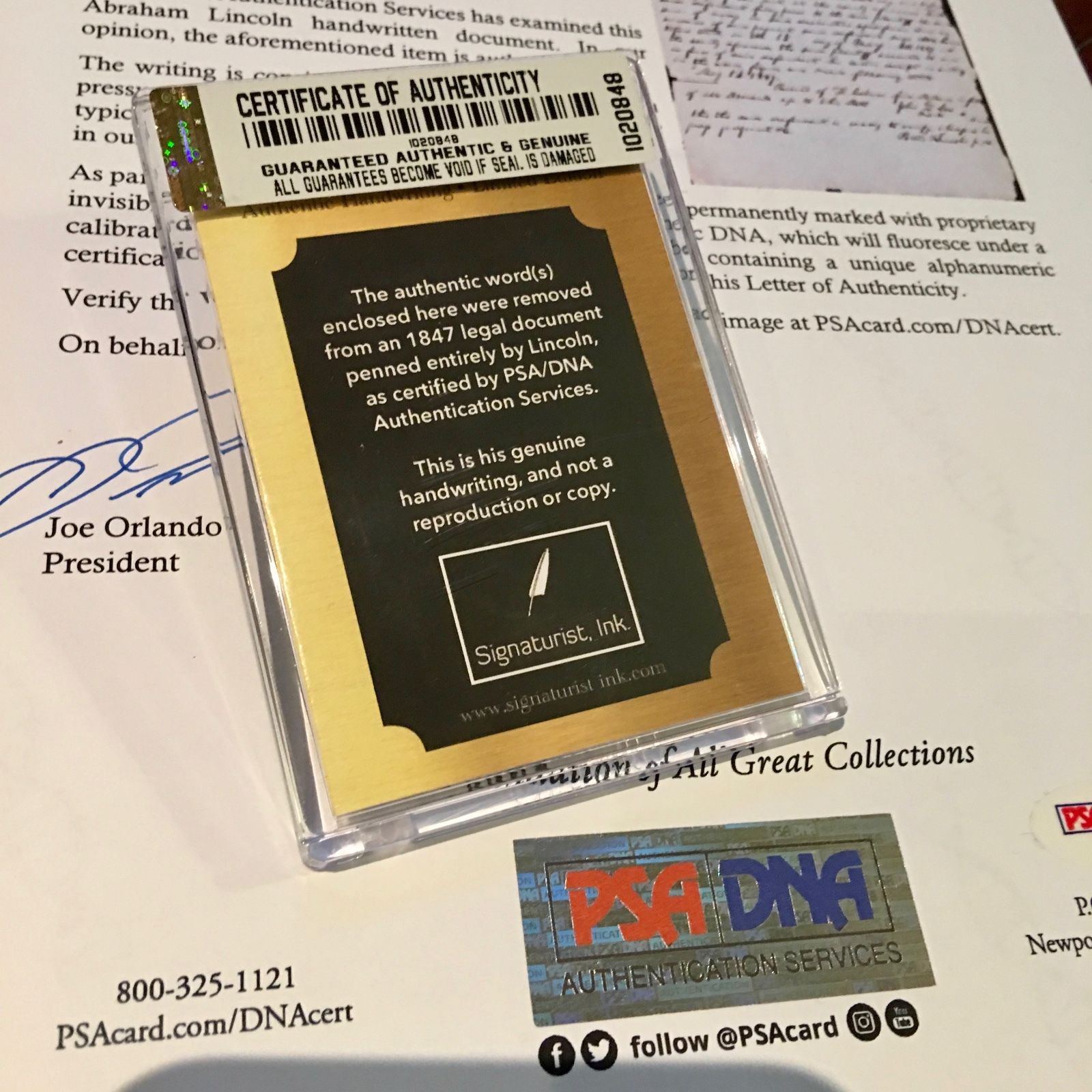 ABRAHAM LINCOLN * PSA/DNA * Handwritten Cut Words * not Autograph or Signed