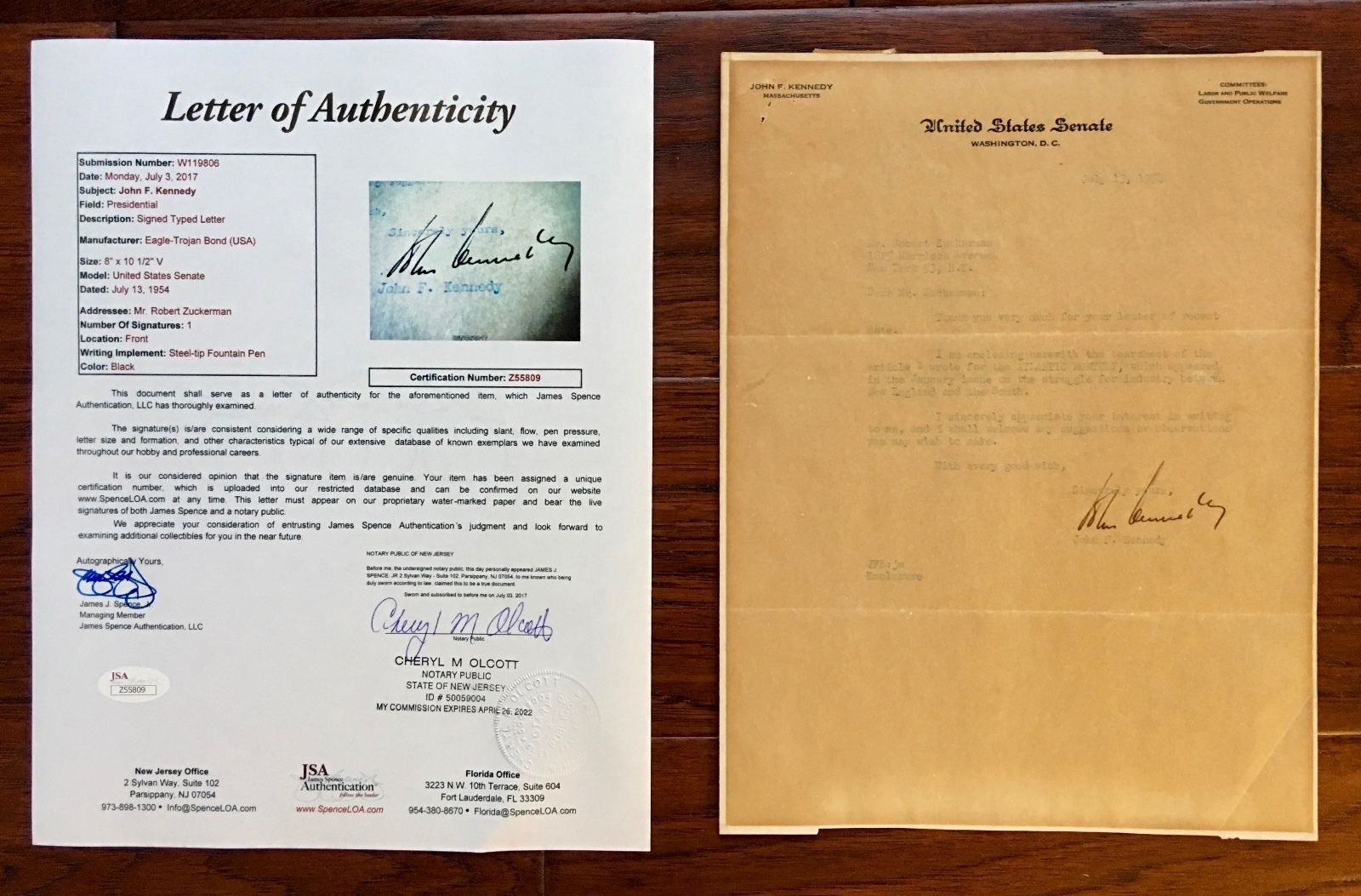 JOHN F. KENNEDY Authentic AUTOGRAPH Letter SIGNED + JSA COA * JFK President