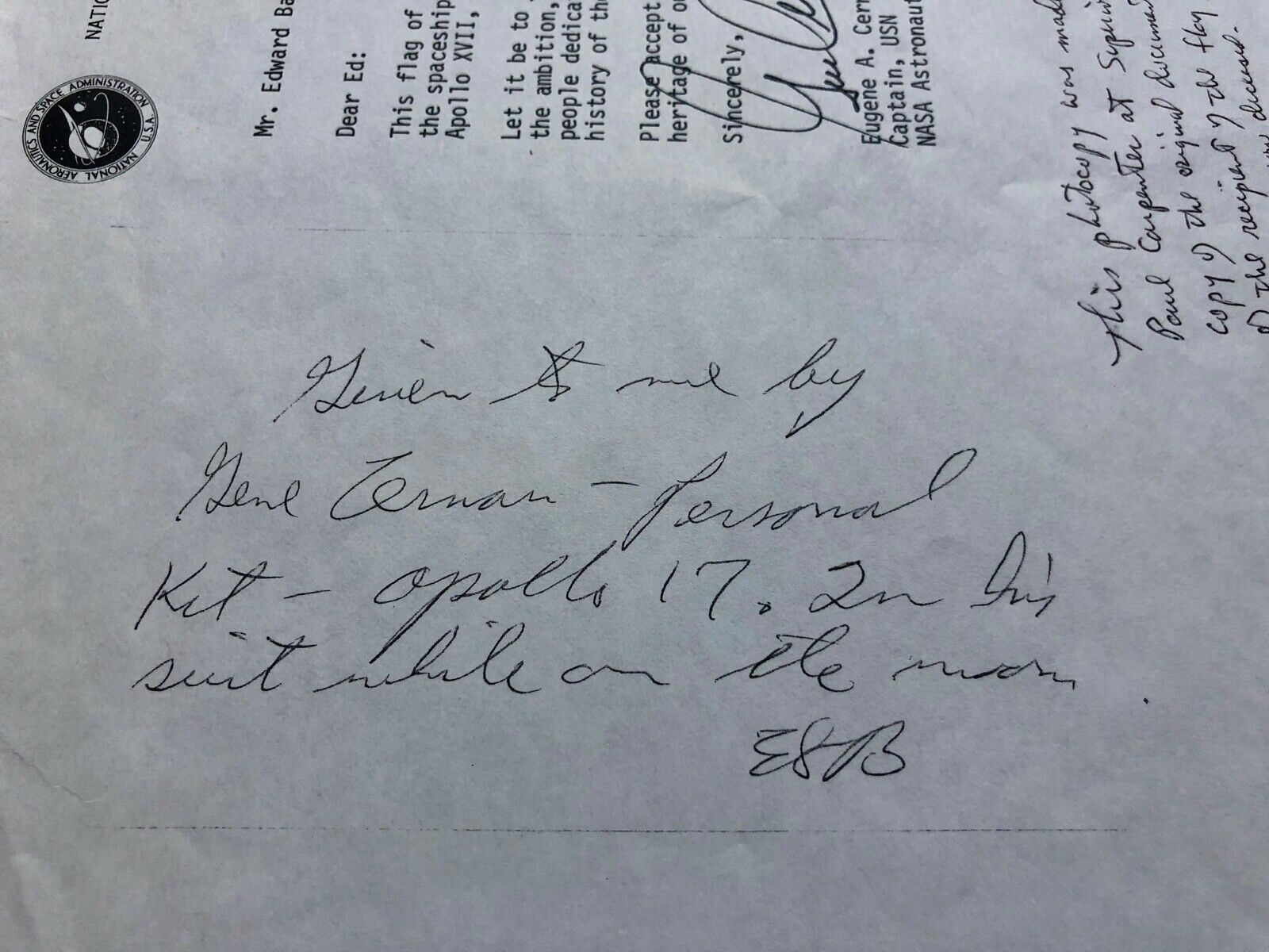 APOLLO 17 * Lunar Surface Flown Flag * NASA Employee Provenance * Gene Cernan