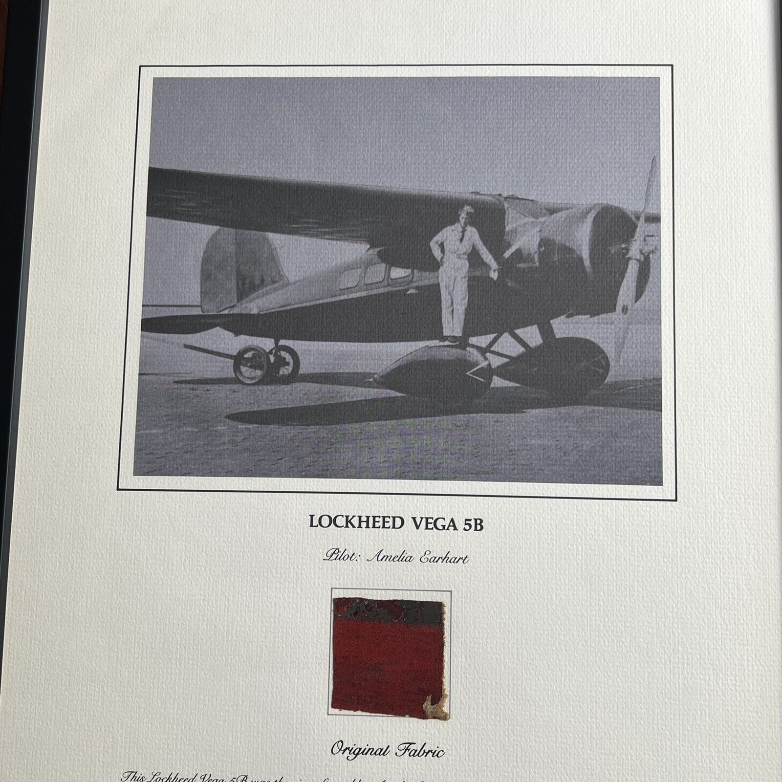 AMELIA EARHART * Original Flown Vega 5B Fabric * From Smithsonian Institute