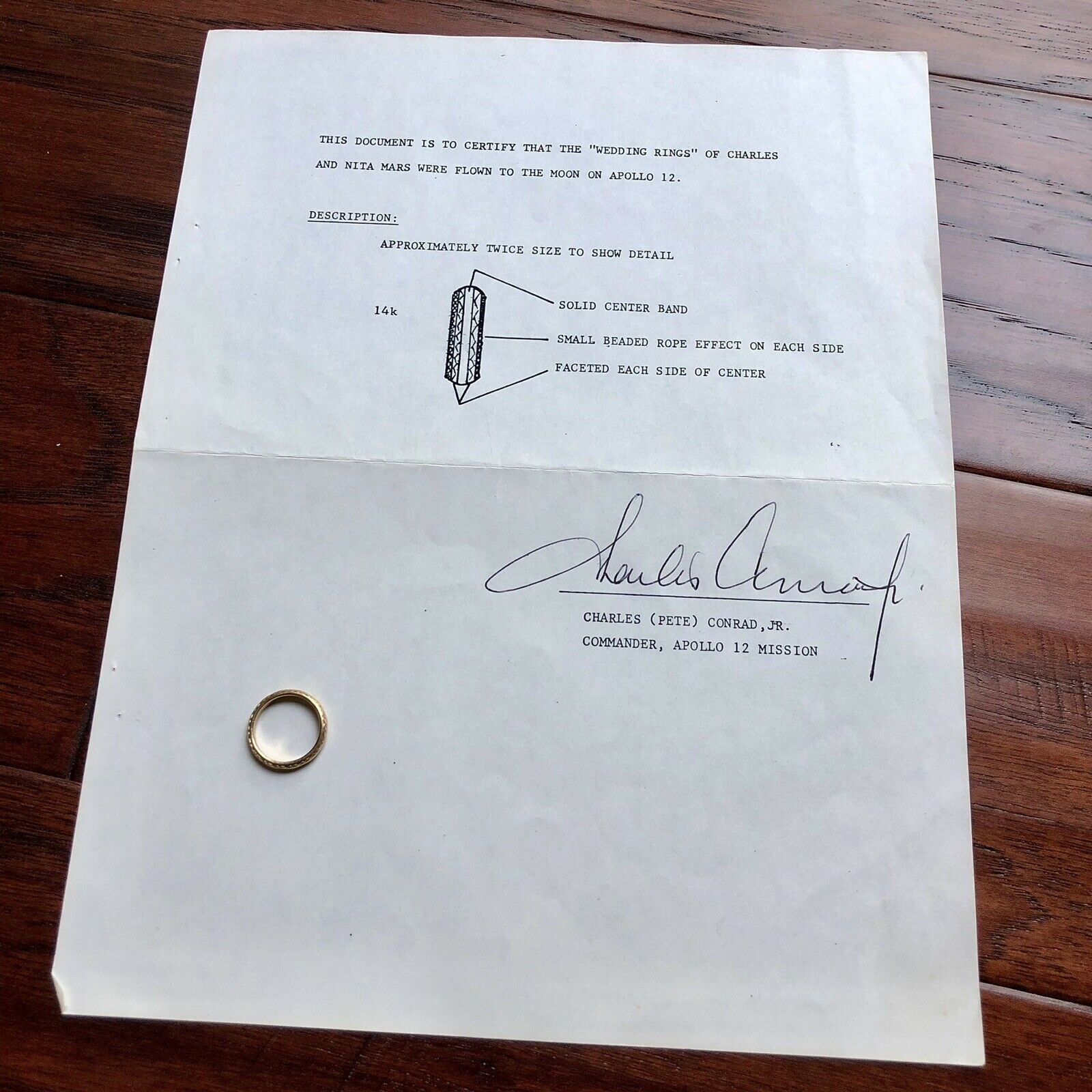 APOLLO 12 * Ladies Wedding Ring Flown to the Moon * Charles Conrad COA * Signed