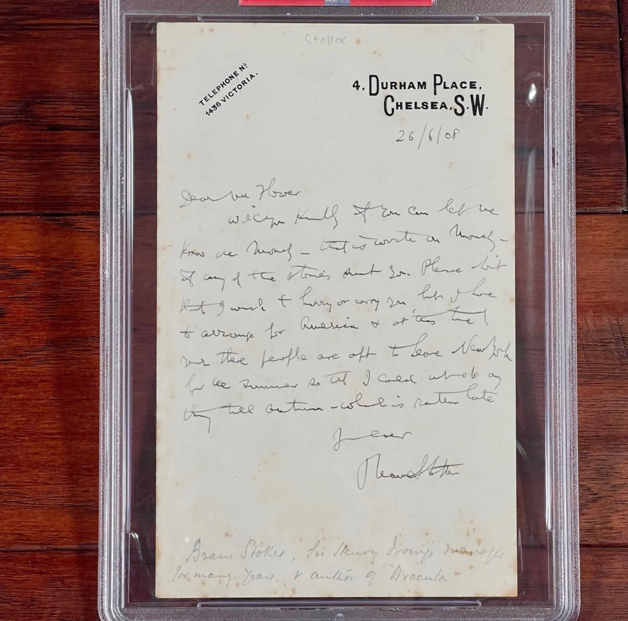 BRAM STOKER * PSA/DNA * "Dracula" Author Autograph Letter SIGNED to Publisher