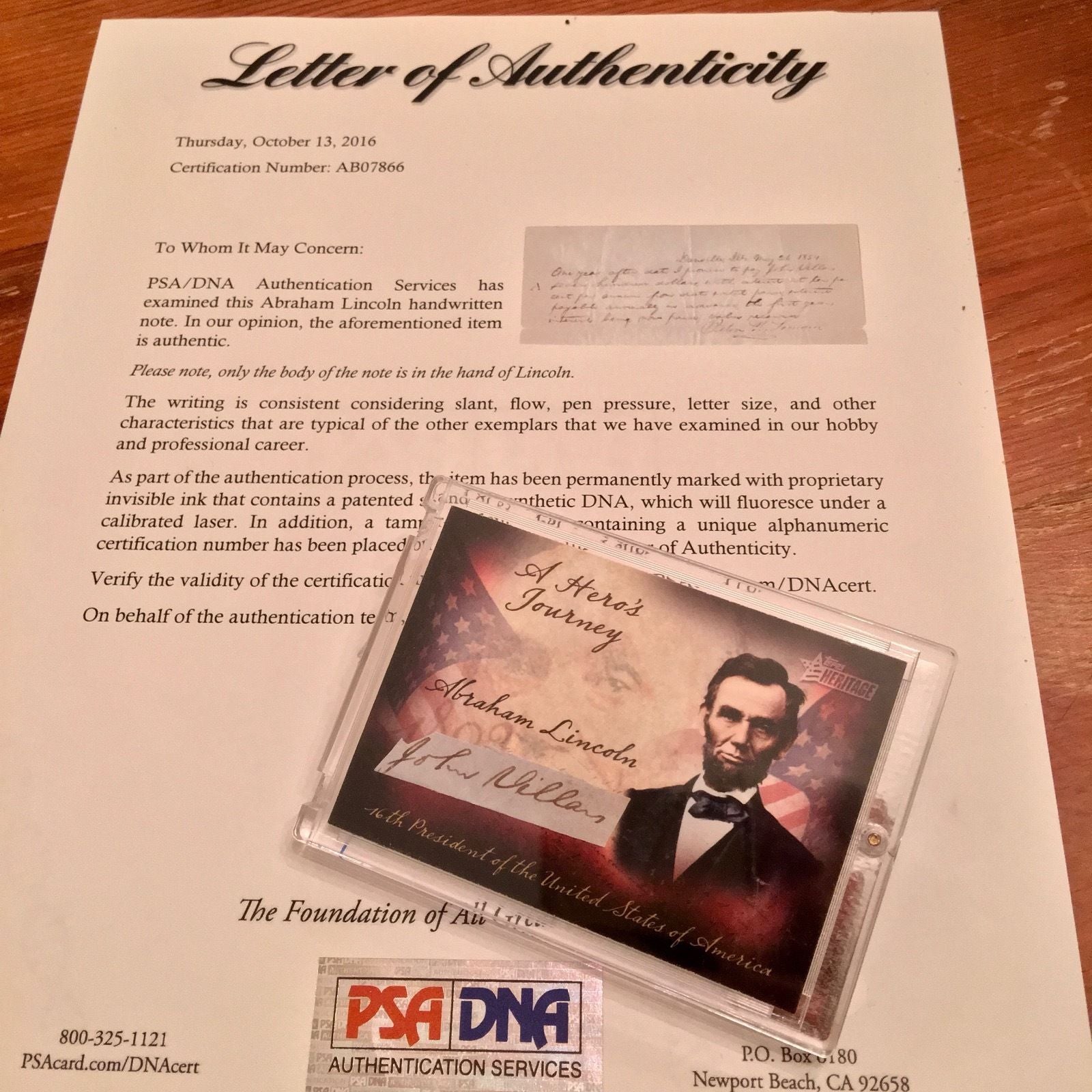 PSA/DNA ABRAHAM LINCOLN 2 Handwritten Cut Words