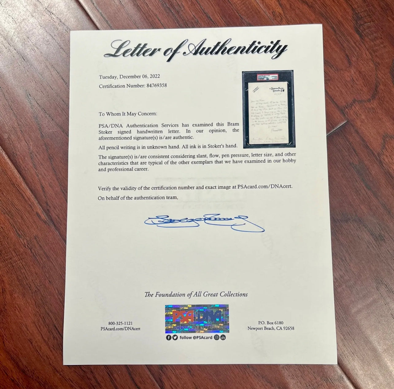 BRAM STOKER * PSA/DNA * "Dracula" Author Autograph Letter SIGNED to Publisher