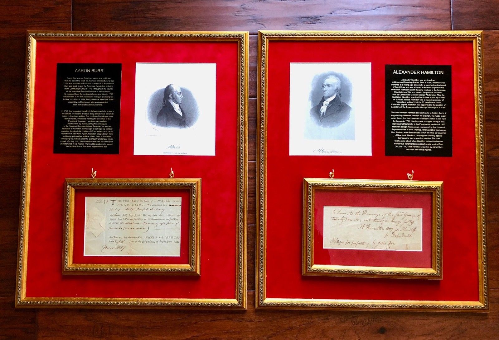 ALEXANDER HAMILTON * AARON BURR * Signed Handwritten Autograph Display * PSA/DNA