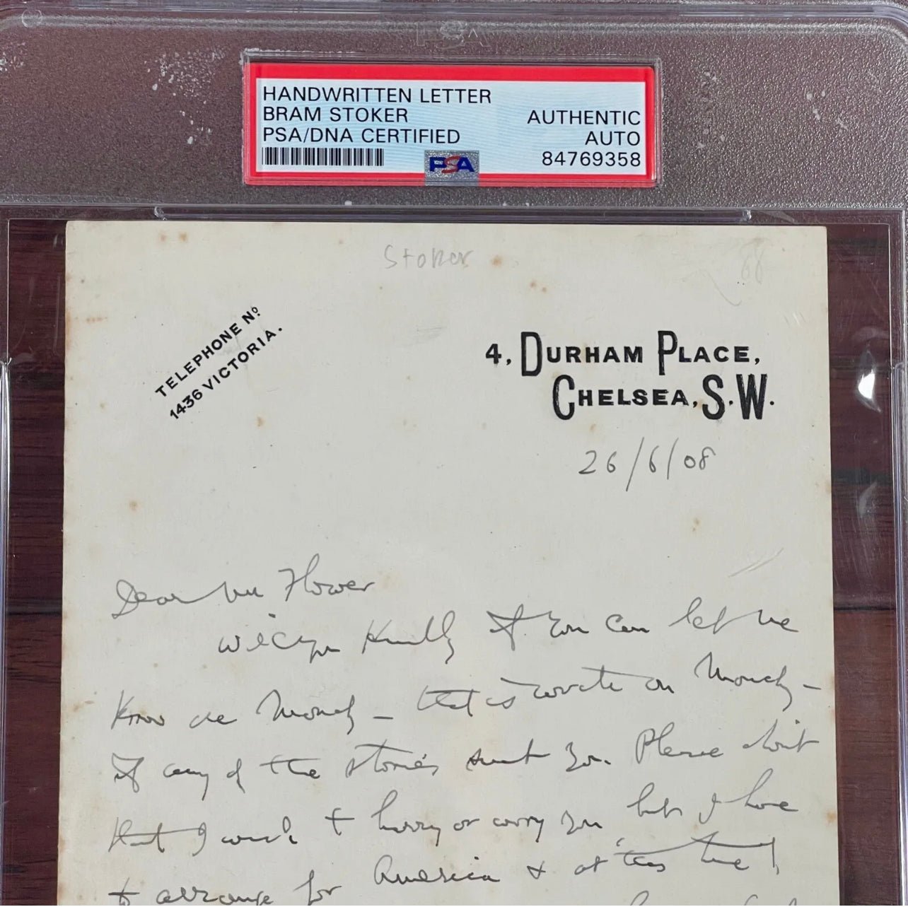 BRAM STOKER * PSA/DNA * "Dracula" Author Autograph Letter SIGNED to Publisher