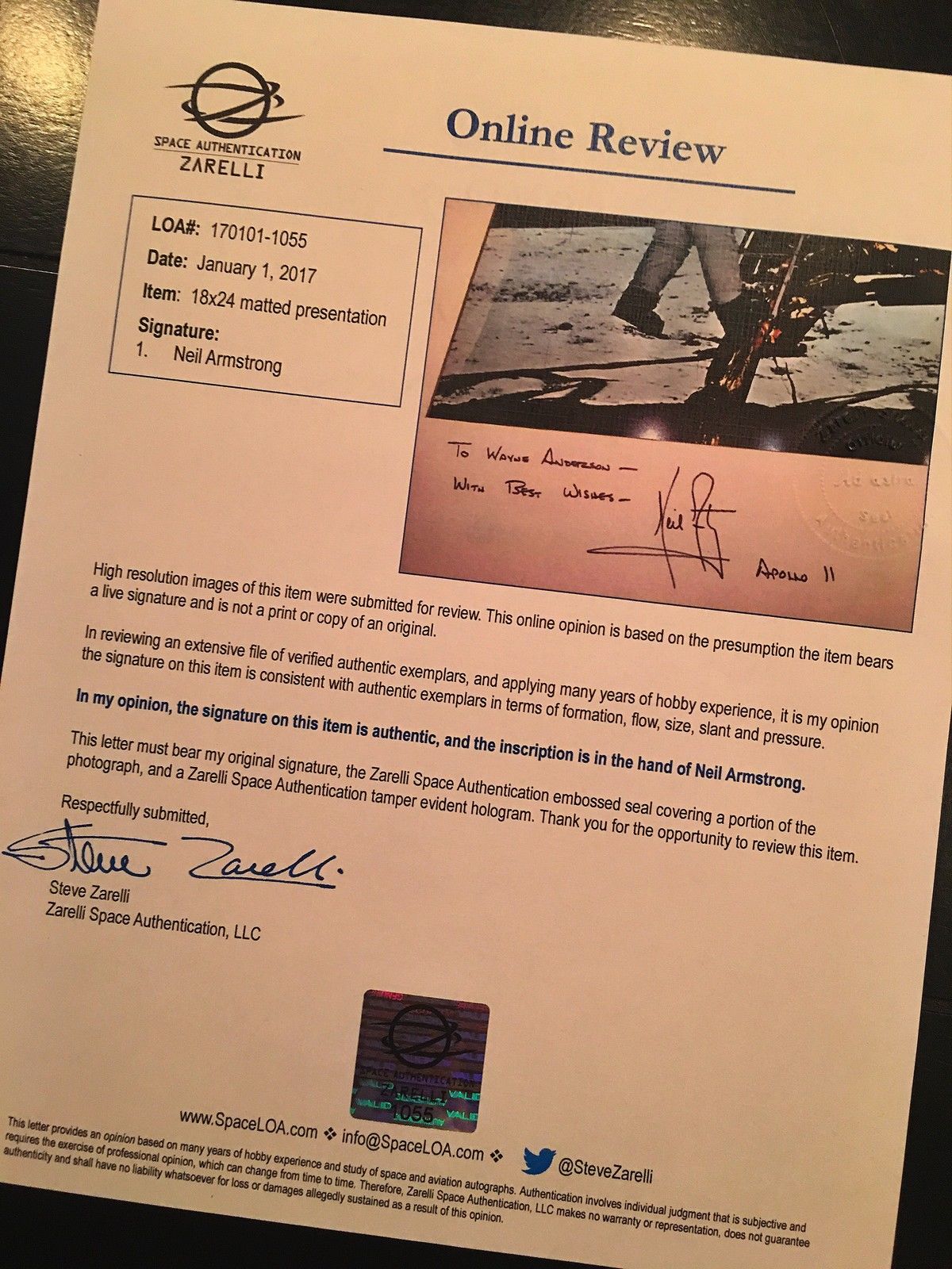 NEIL ARMSTRONG  XXL Moon Ladder Autograph SIGNED ZARELLI COA