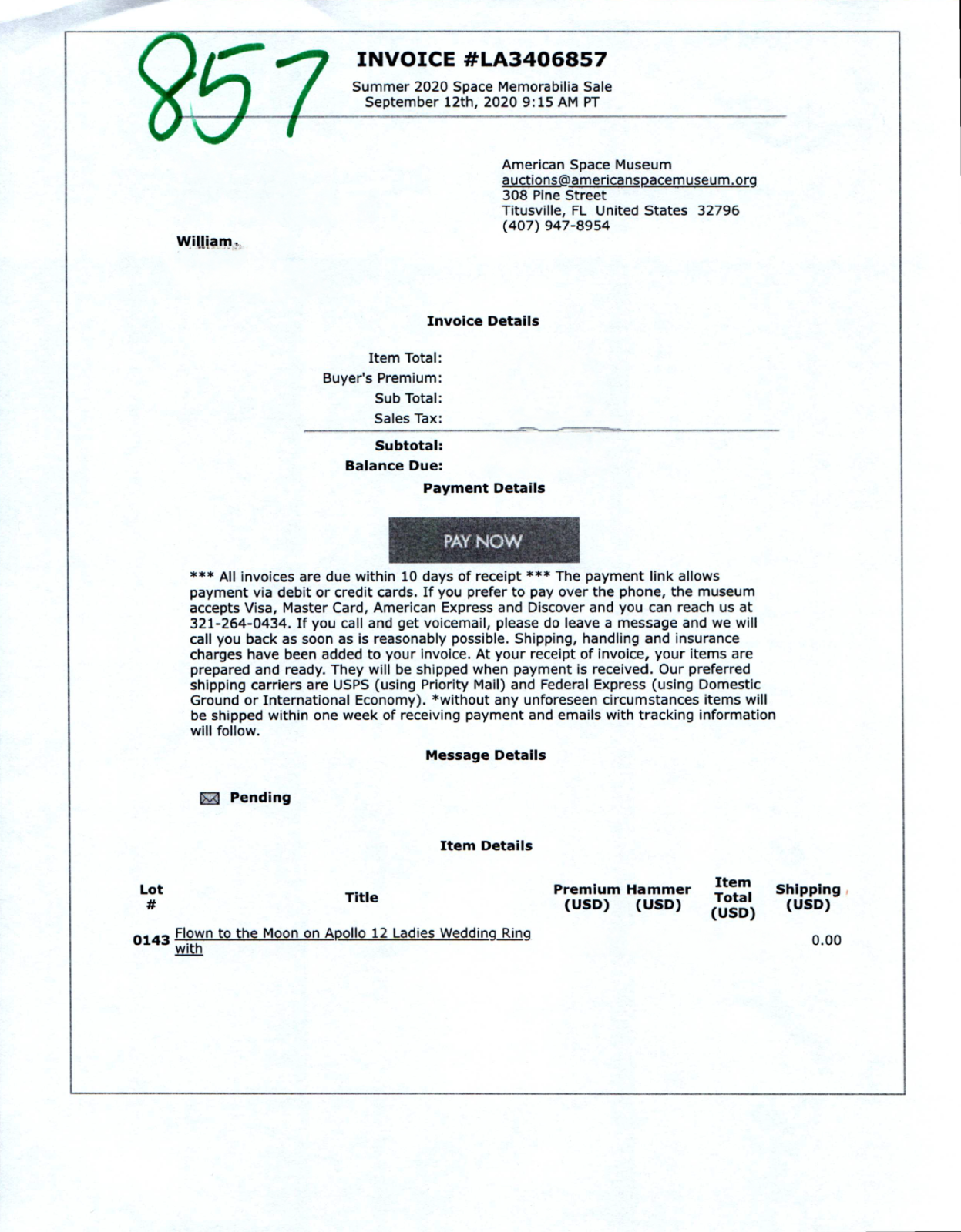 APOLLO 12 * Ladies Wedding Ring Flown to the Moon * Charles Conrad COA * Signed