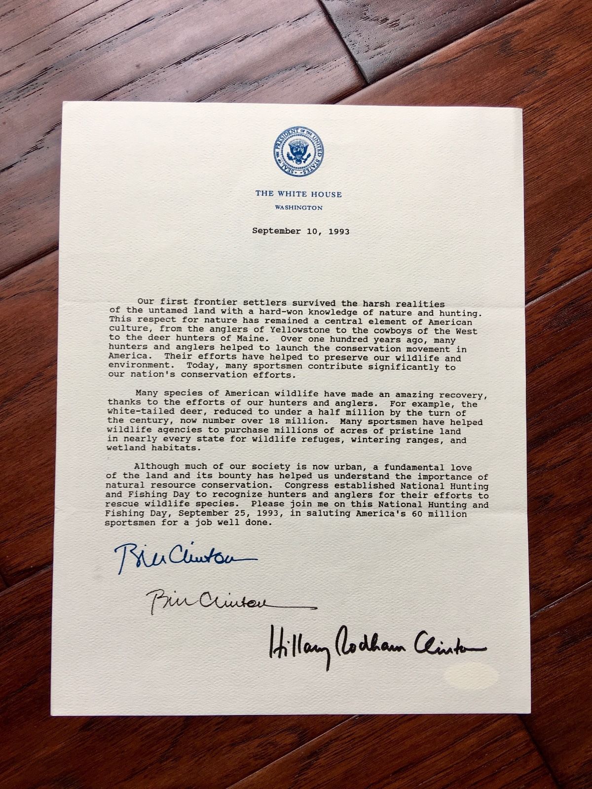 BILL CLINTON HILLARY AUTOGRAPH as-PRESIDENT White House Proclamation JSA COA