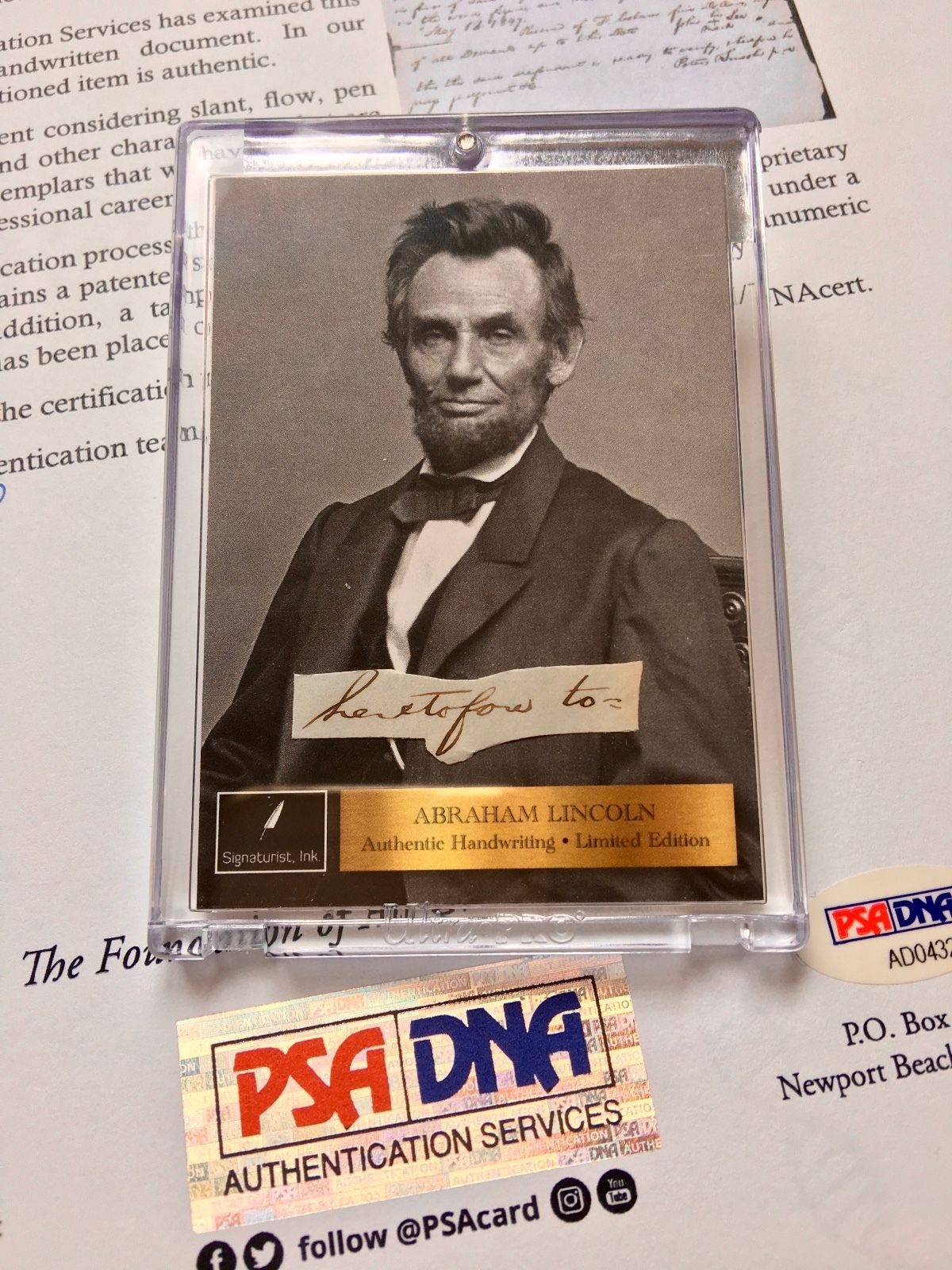 ABRAHAM LINCOLN * Handwritten Cut Words * PSA/DNA * "heretofore to"