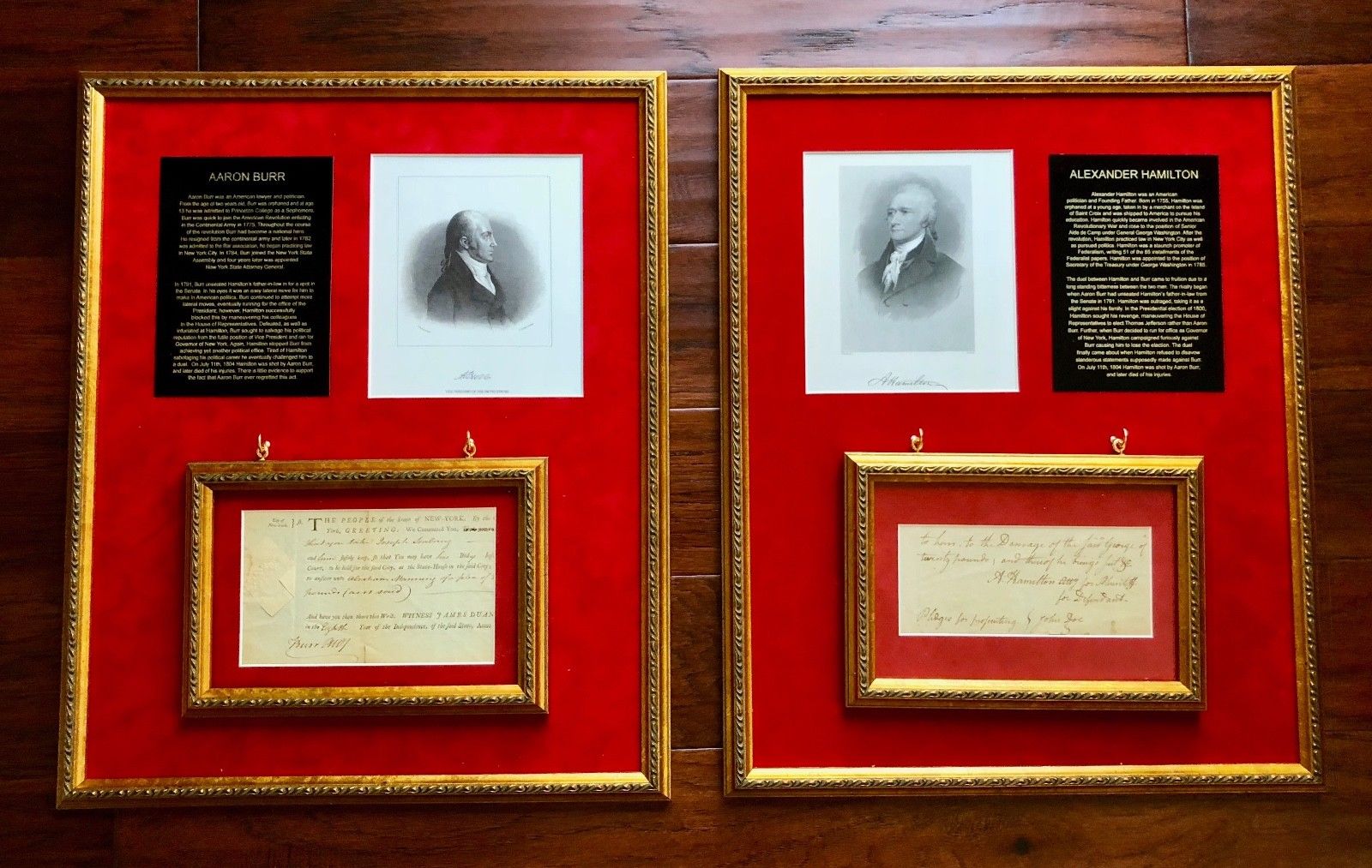 ALEXANDER HAMILTON * AARON BURR * Signed Handwritten Autograph Display * PSA/DNA