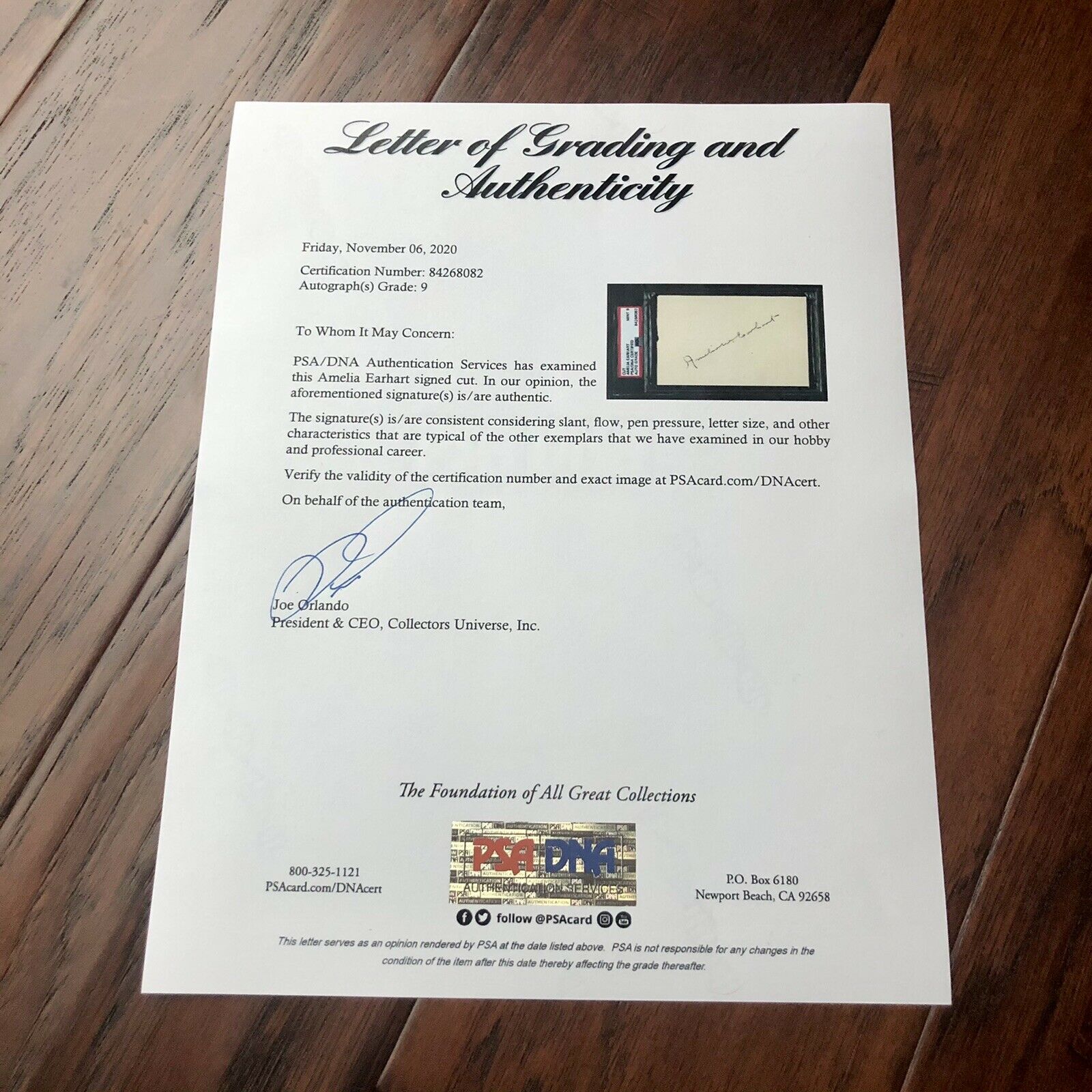 AMELIA EARHART * PSA/DNA Mint 9 * Encapsulated Autograph Full Signature Signed *