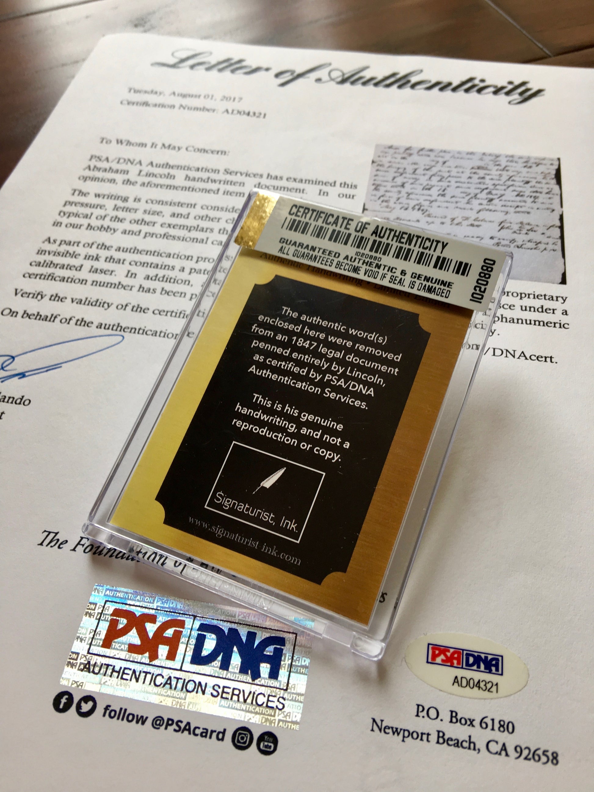 ABRAHAM LINCOLN * PSA/DNA * Handwritten Cut Words * not Autograph or Signed