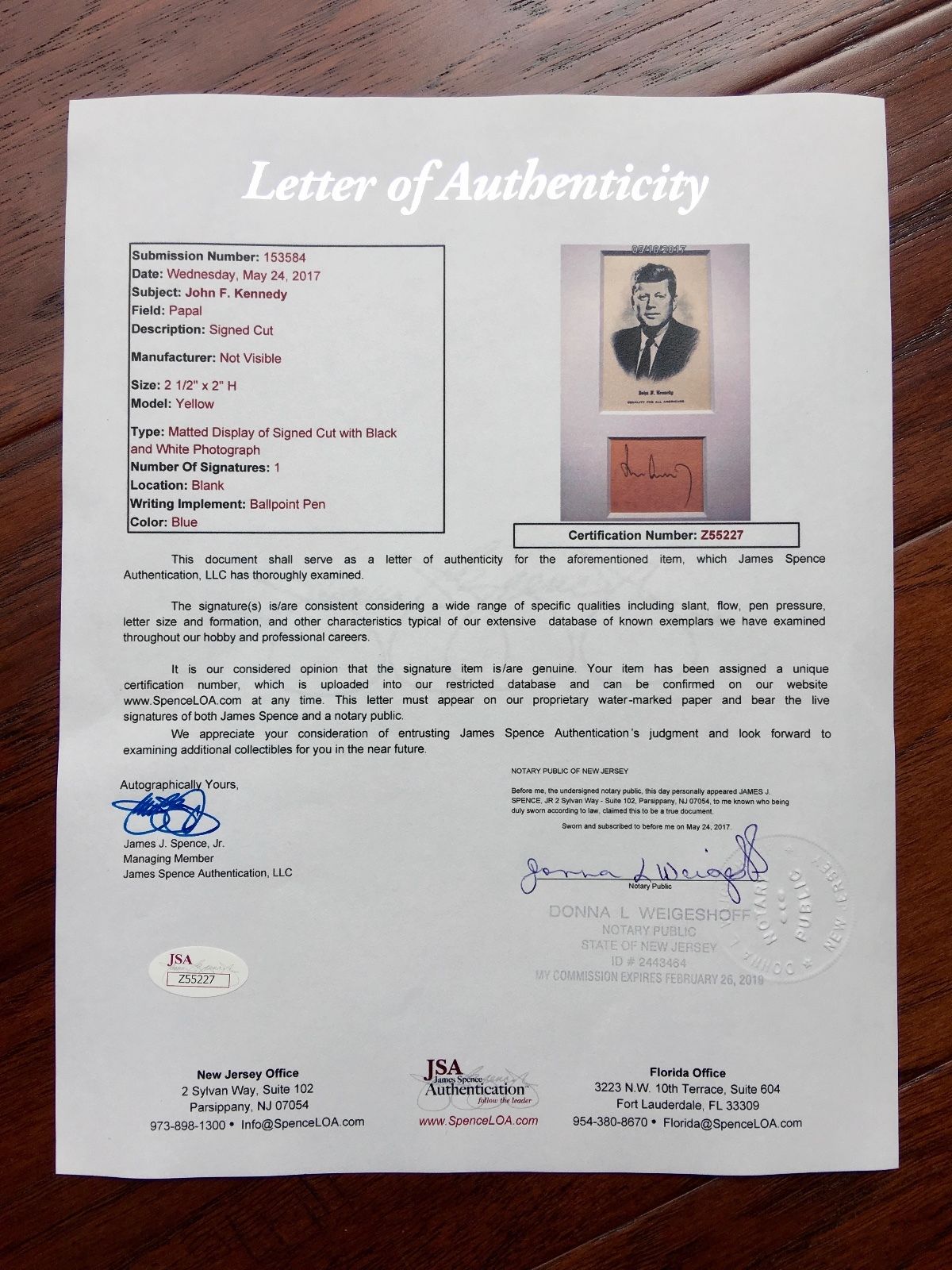 JOHN F. KENNEDY * JSA COA * Scarce Authentic AUTOGRAPH Signed * JFK President