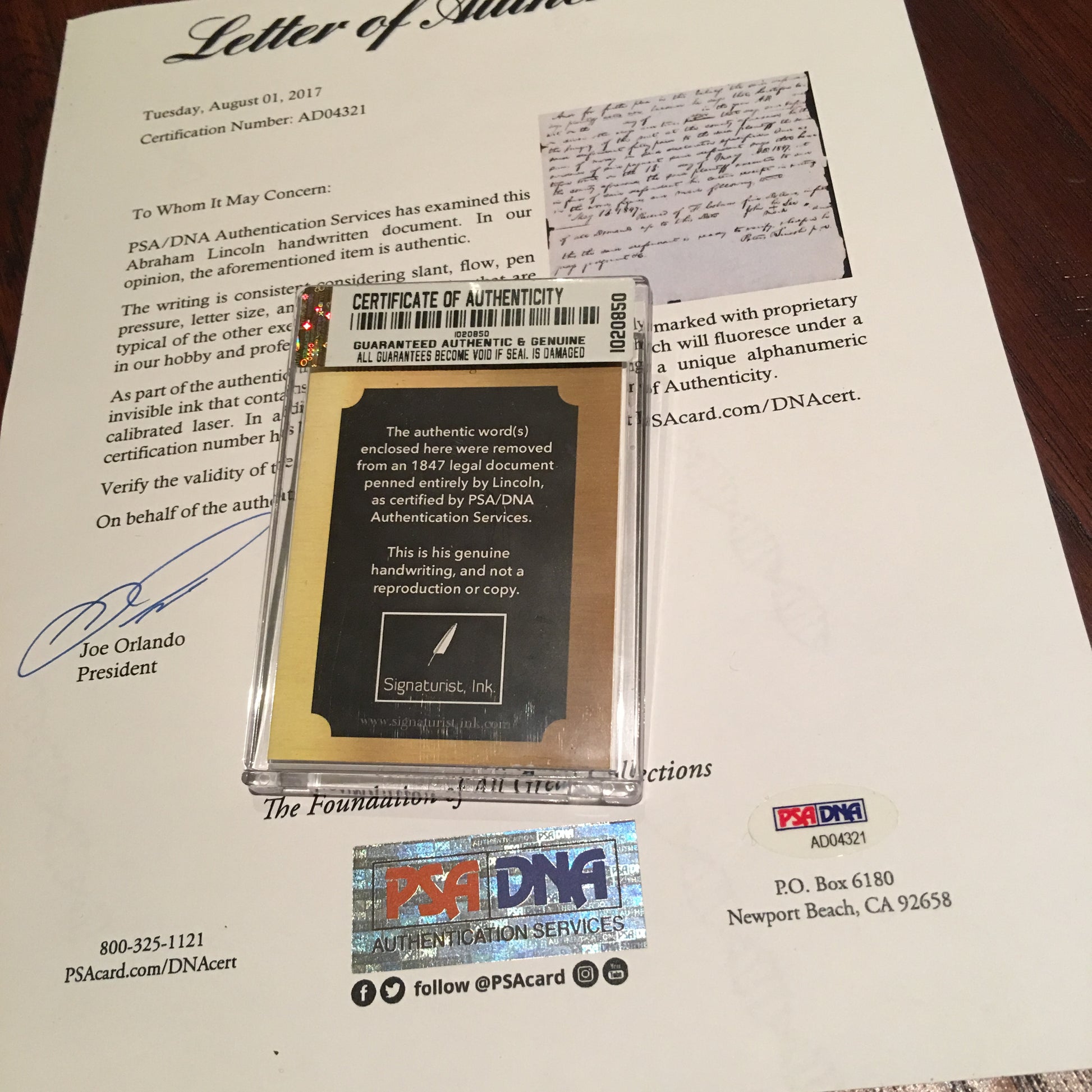 ABRAHAM LINCOLN * PSA/DNA * Cut Words "And For"