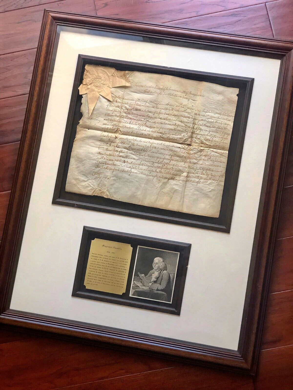 BENJAMIN FRANKLIN * JSA LOA * AUTOGRAPH PA Land Grant Display SIGNED * Ben