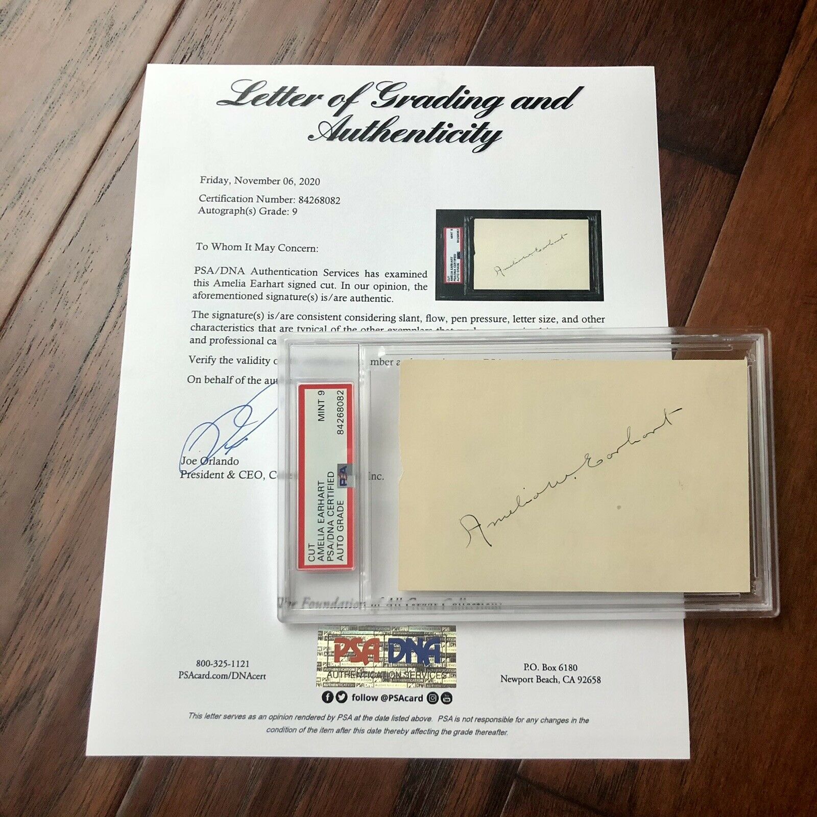 AMELIA EARHART * PSA/DNA Mint 9 * Encapsulated Autograph Full Signature Signed *