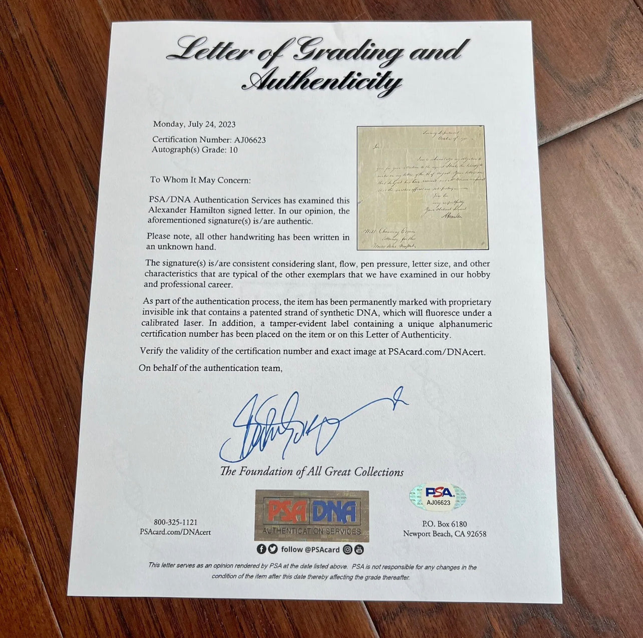 ALEXANDER HAMILTON * PSA/DNA * GRADE 10 Letter Signed Autograph as Sec Treasury